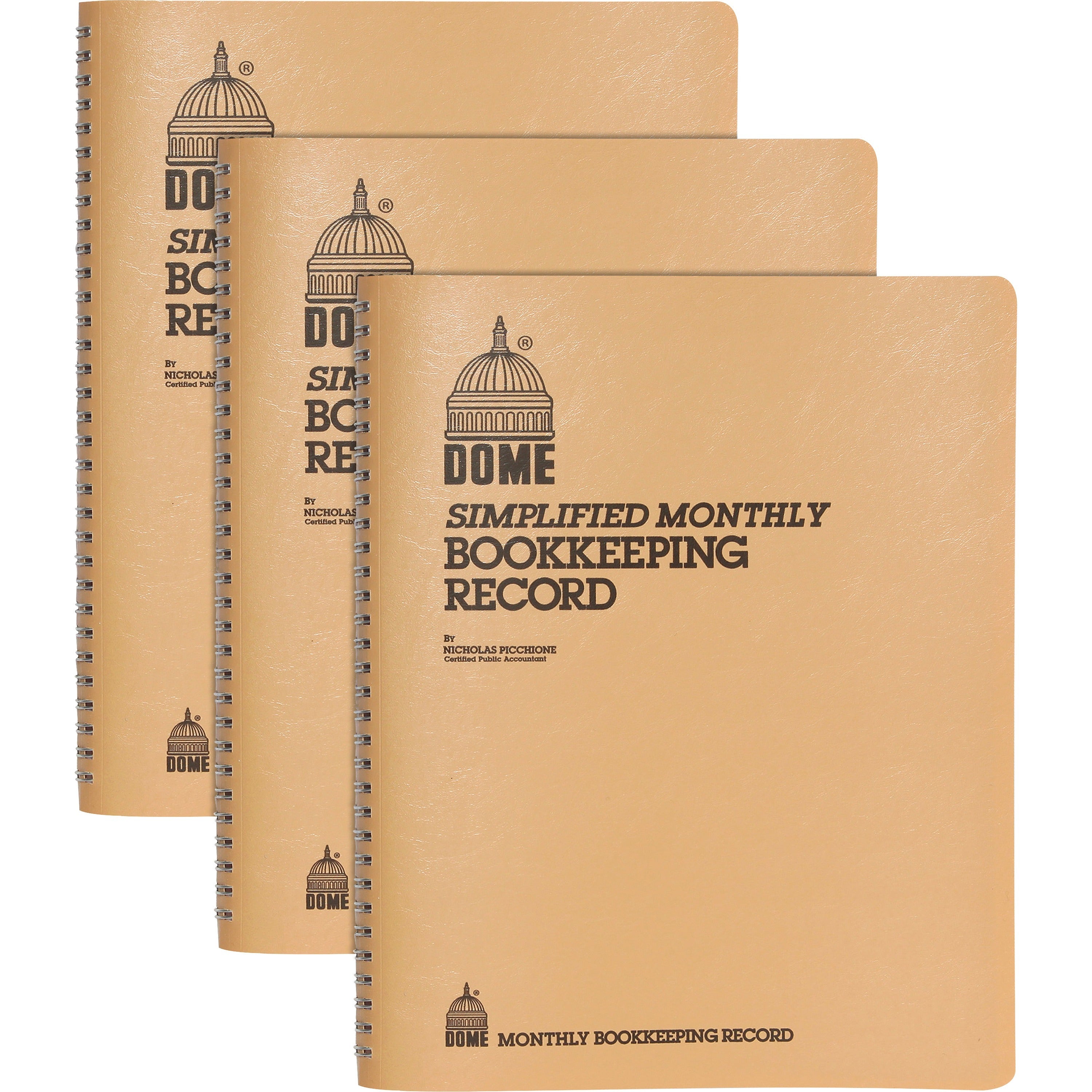 dome-bookkeeping-record-book-128-sheets-wire-bound-875-x-1125-sheet-size-white-sheets-beige-cover-recycled-3-bundle_dom612bd - 1