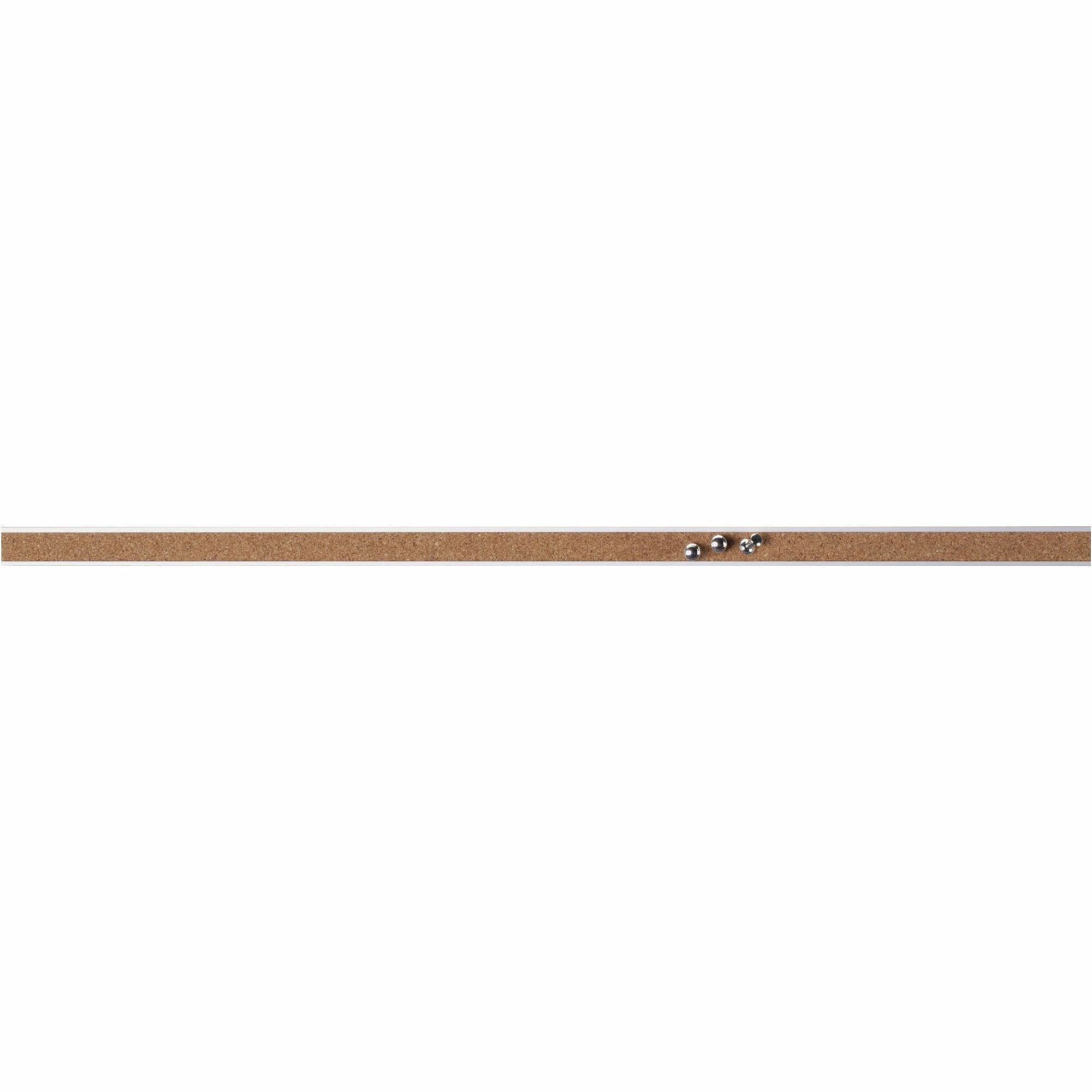 Lorell Cork Strip Bulletin Bars - 24" Width - Cork Surface - Self-healing, Fade Resistant, Self-sealing - Anodized Aluminum Frame - 3 / Bundle
