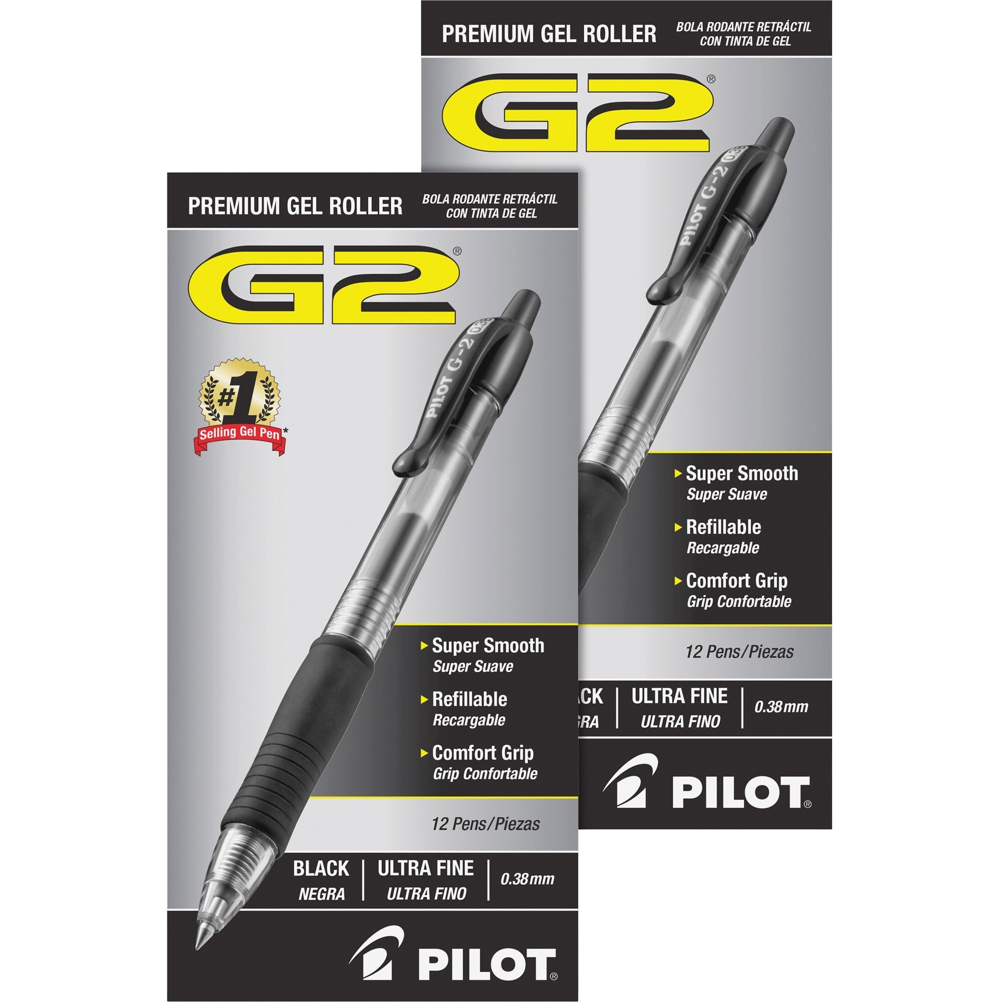 pilot-g2-premium-gel-roller-retractable-pens-ultra-fine-pen-point-038-mm-pen-point-size-refillable-retractable-black-gel-based-ink-clear-barrel-24-bundle_pil31277bd - 1