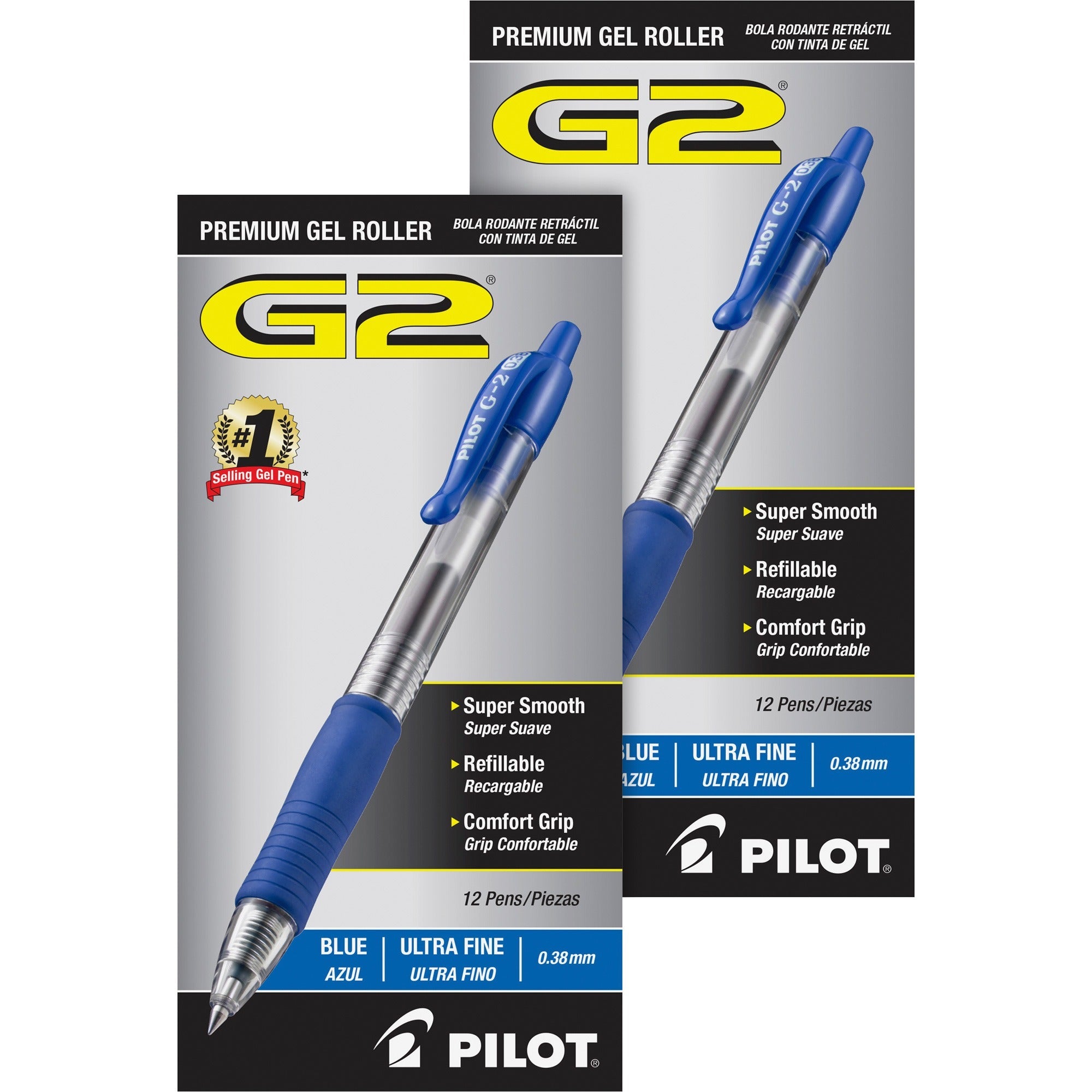 pilot-g2-premium-gel-roller-retractable-pens-ultra-fine-pen-point-038-mm-pen-point-size-refillable-retractable-blue-gel-based-ink-clear-barrel-24-bundle_pil31278bd - 1