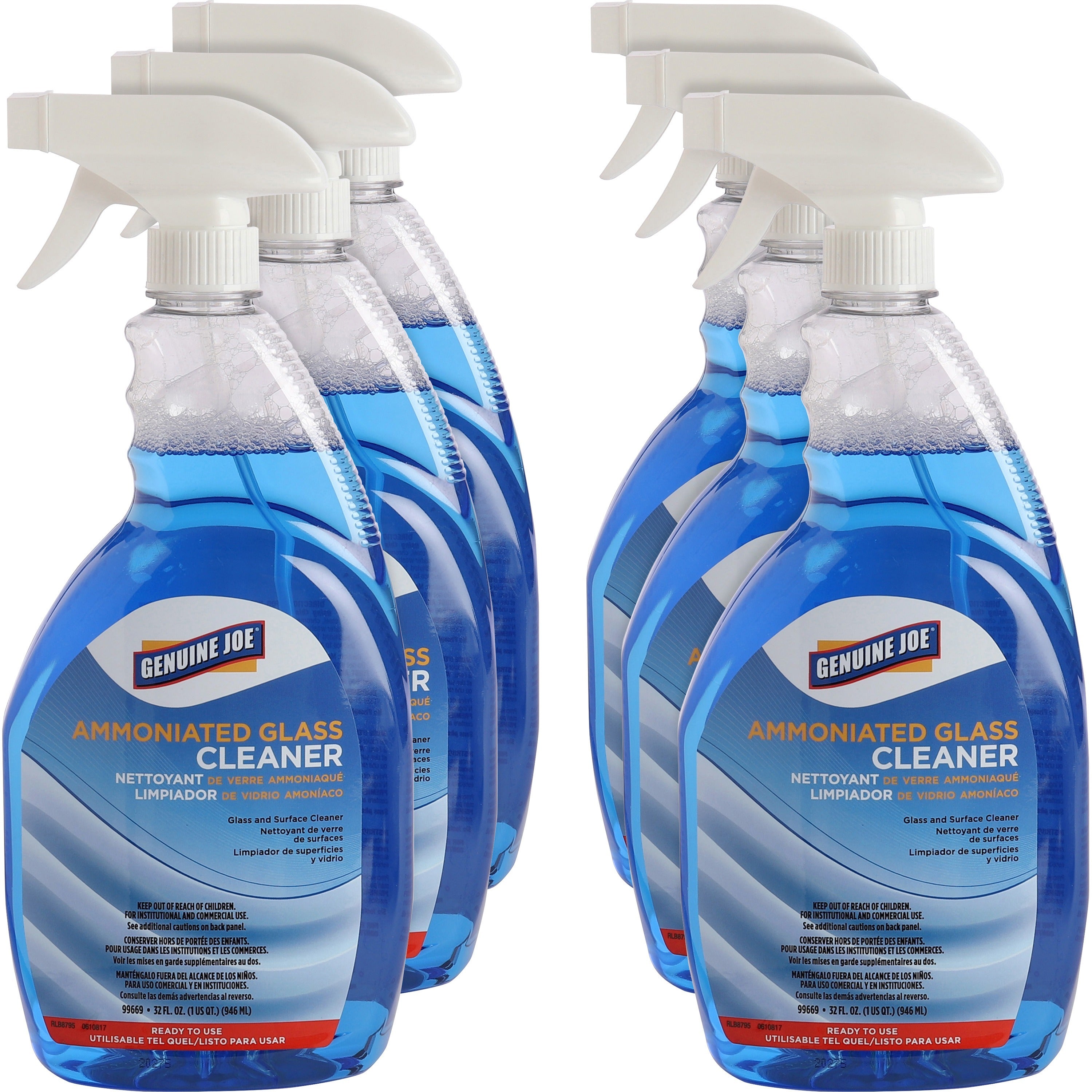 Genuine Joe Ammoniated Glass Cleaner - For Hard Surface - Ready-To-Use - 32 fl oz (1 quart) - 6 / Carton - Blue - 1