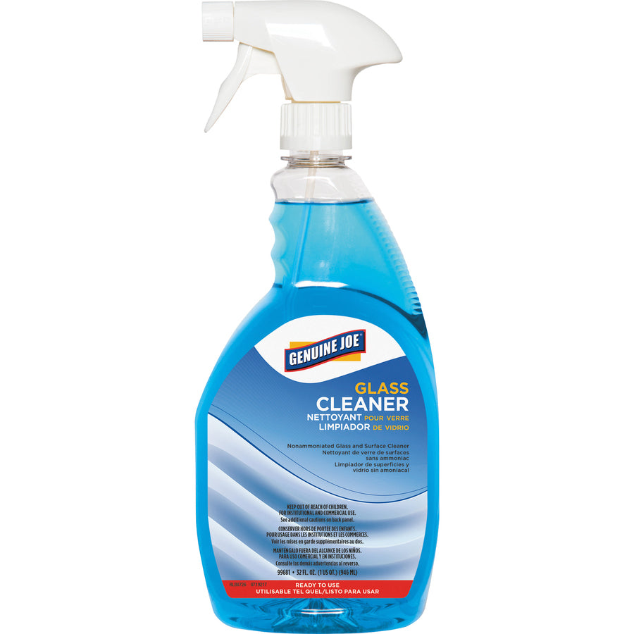 Genuine Joe Non-Ammoniated Glass Cleaner - Ready-To-Use - 32 fl oz (1 quart) - 6 / Carton - Non Ammoniated, Non-streaking - Blue - 2