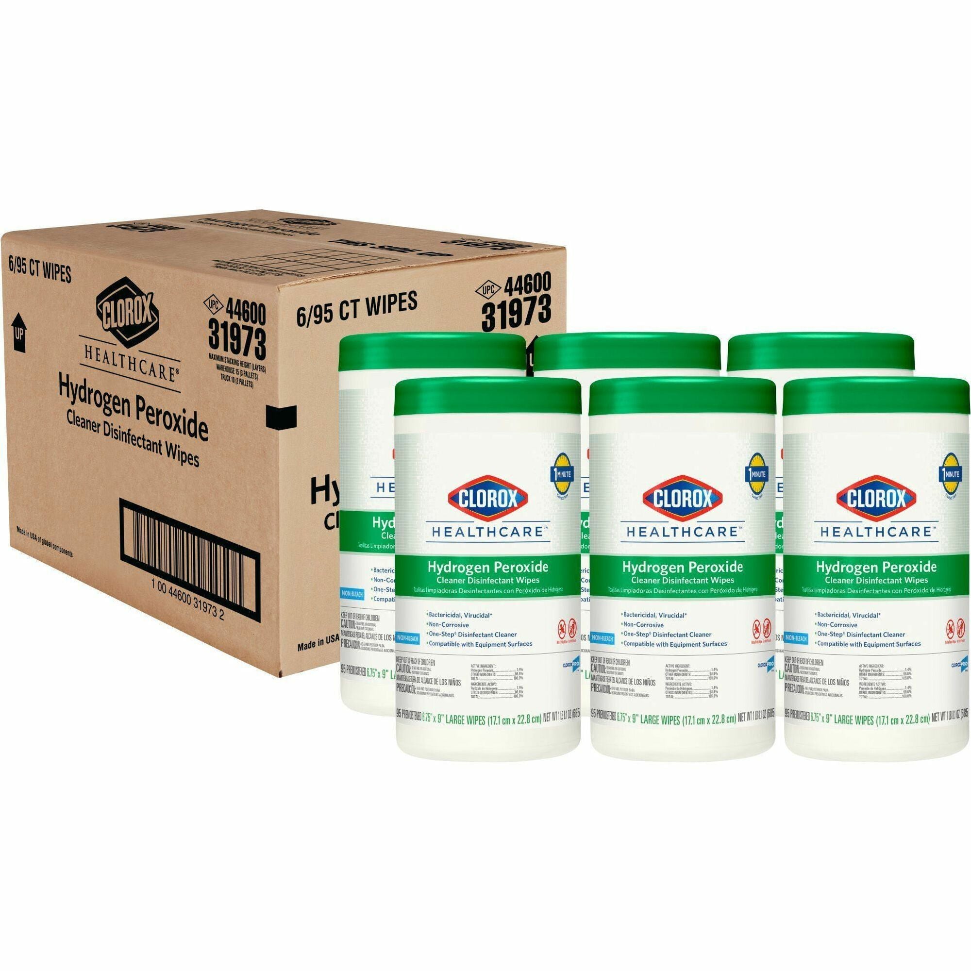 Clorox Healthcare Hydrogen Peroxide Cleaner Disinfectant Wipes - 95 / Canister - 6 / Carton - Pre-moistened, Disinfectant, Deodorize, Anti-bacterial - White - 1