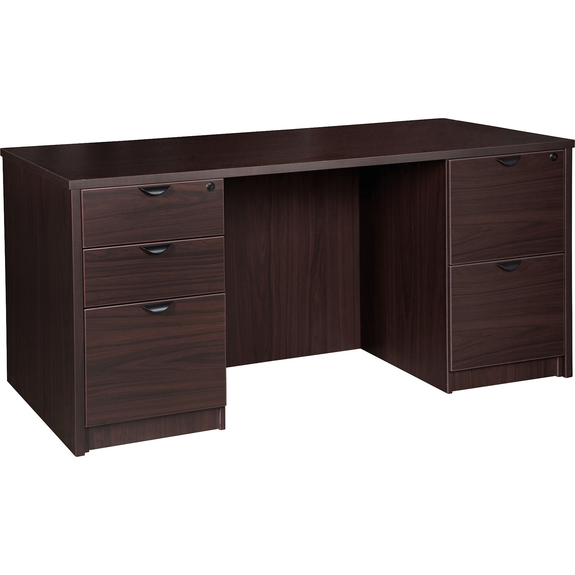 lorell-prominence-20-double-pedestal-desk-1-top-66-x-3029-5-x-file-box-drawers-double-pedestal-band-edge-material-particleboard-finish-espresso-laminate-thermofused-melamine-tfm_llrpd3066dpes - 1