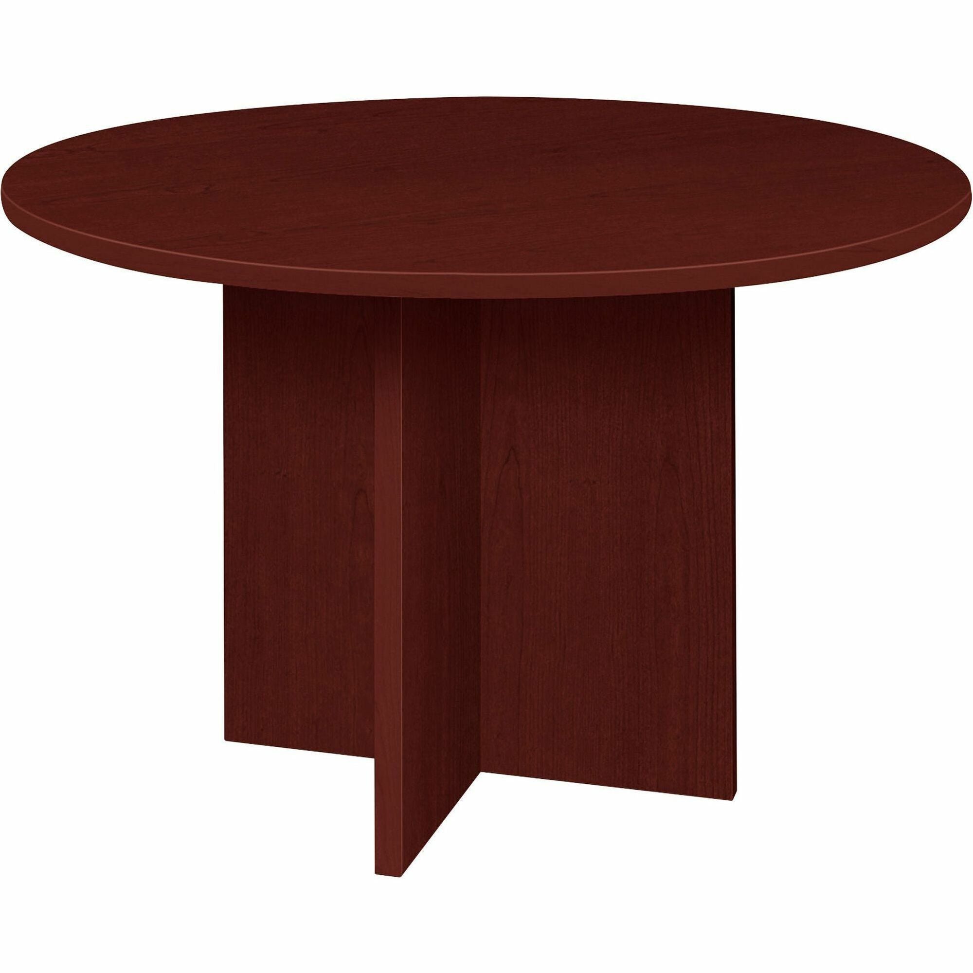 lorell-prominence-20-round-laminate-conference-table-29-x-42--1-top-01-edge-material-thermofused-melamine-tfm-particleboard-impact-resistant_llrpt42rmy - 1