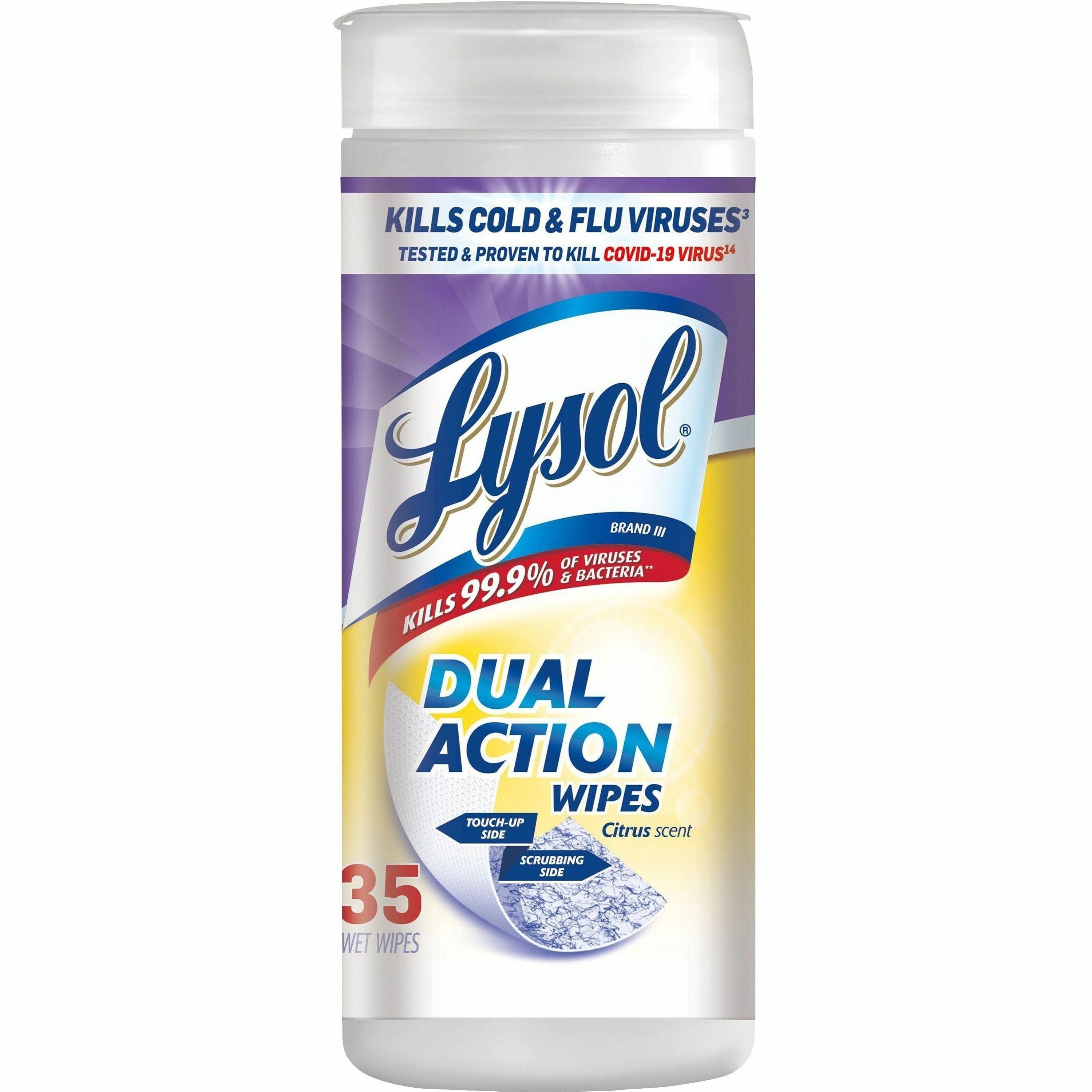 Disinfecting Wipes, Dual Action, Citrus, 7 x 8, 35/Canister, Sold as 1 Each - 1