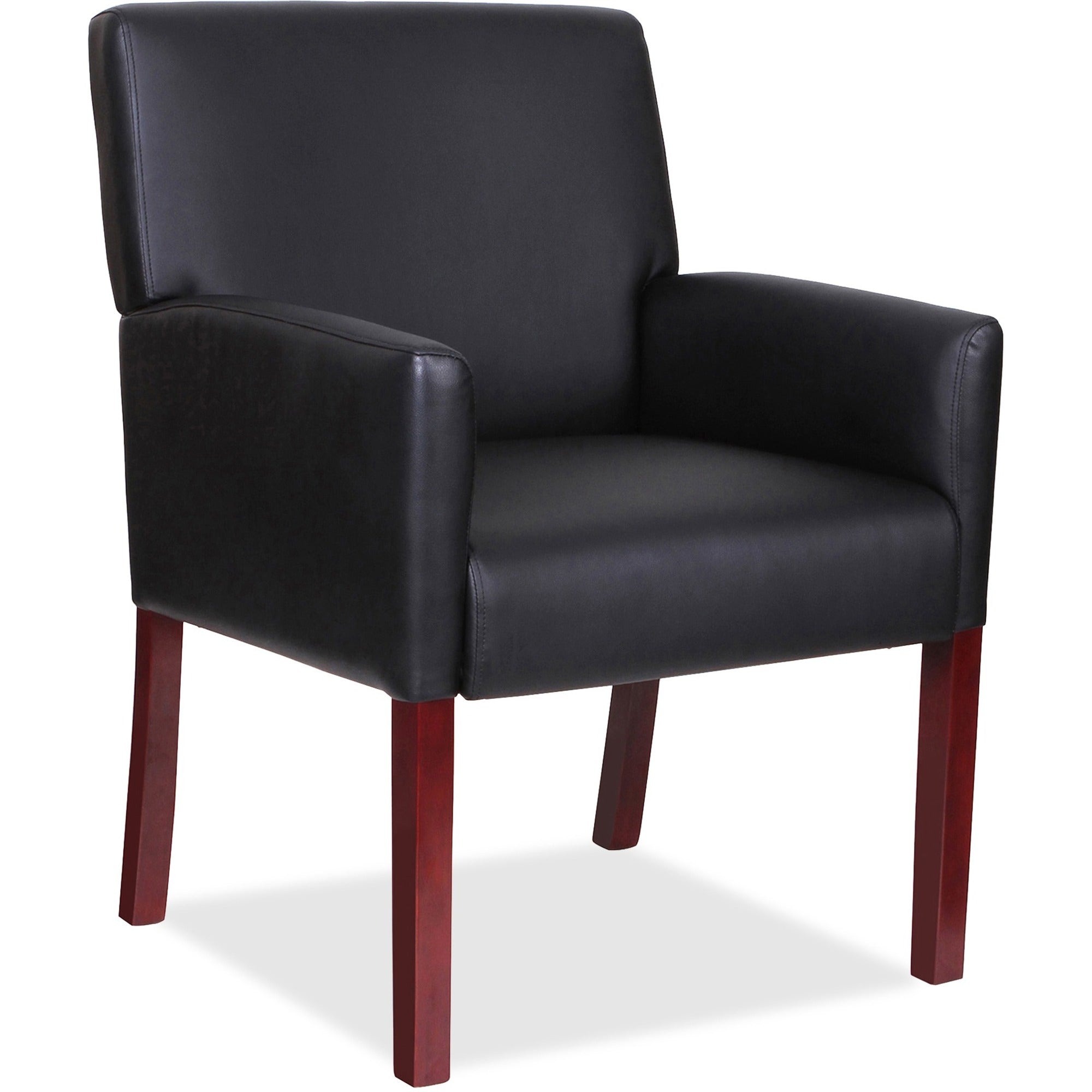 lorell-full-sided-upholstered-arms-guest-chair-black-leather-seat-black-leather-back-mahogany-wood-frame-1-each_llr20027 - 1