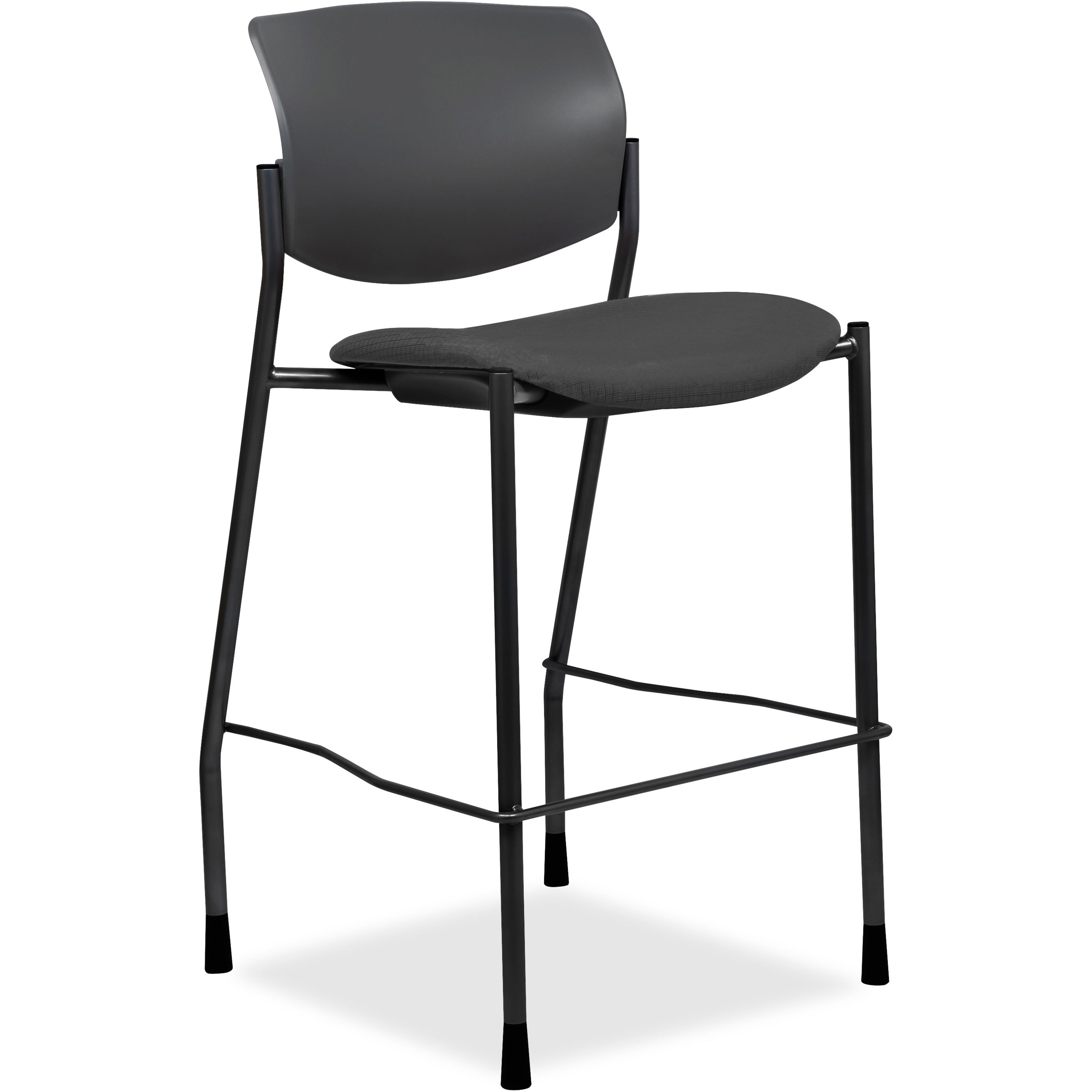 Lorell Advent Stool - Ash Crepe Fabric Seat - Black Plastic Back - Powder Coated, Black Tubular Steel Frame - Four-legged Base - Ash - 1 Each - 1