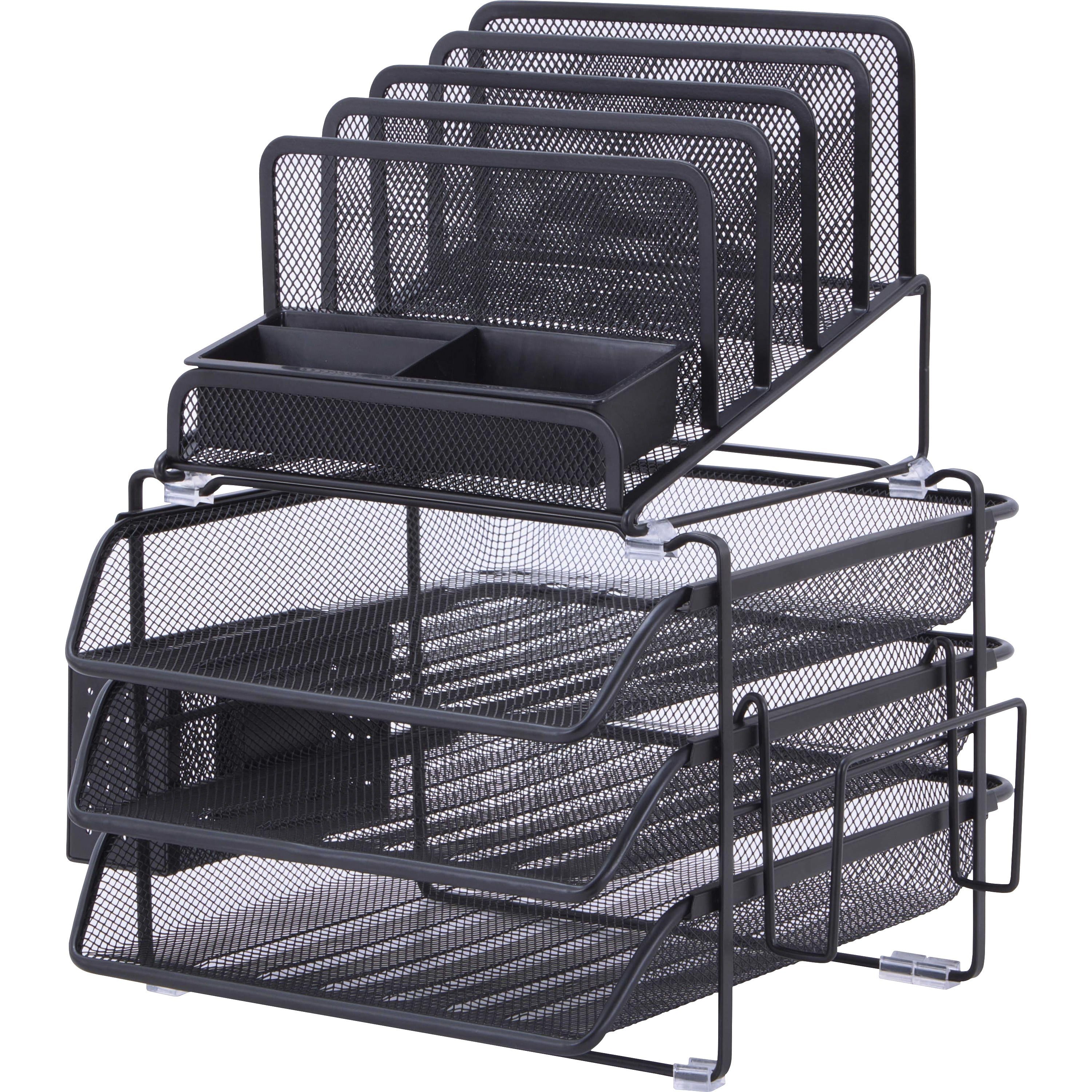 lorell-divided-4-tier-desktop-organizer-4-tiers-158-height-x-129-width-x-144-depthdesktop-black-plastic-mesh-1-each_llr95251 - 1