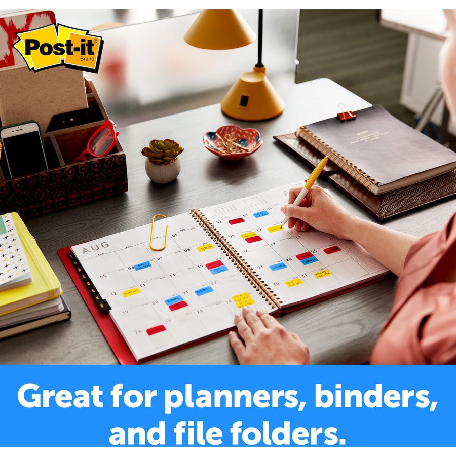 Post-it Alternating Tabs - 36 Tab(s) - 1" Tab Height x 1.50" Tab Width - Self-adhesive - Green Poly, Orange, Red, Yellow, Pink, Blue Tab(s) - 36 / Pack - 3