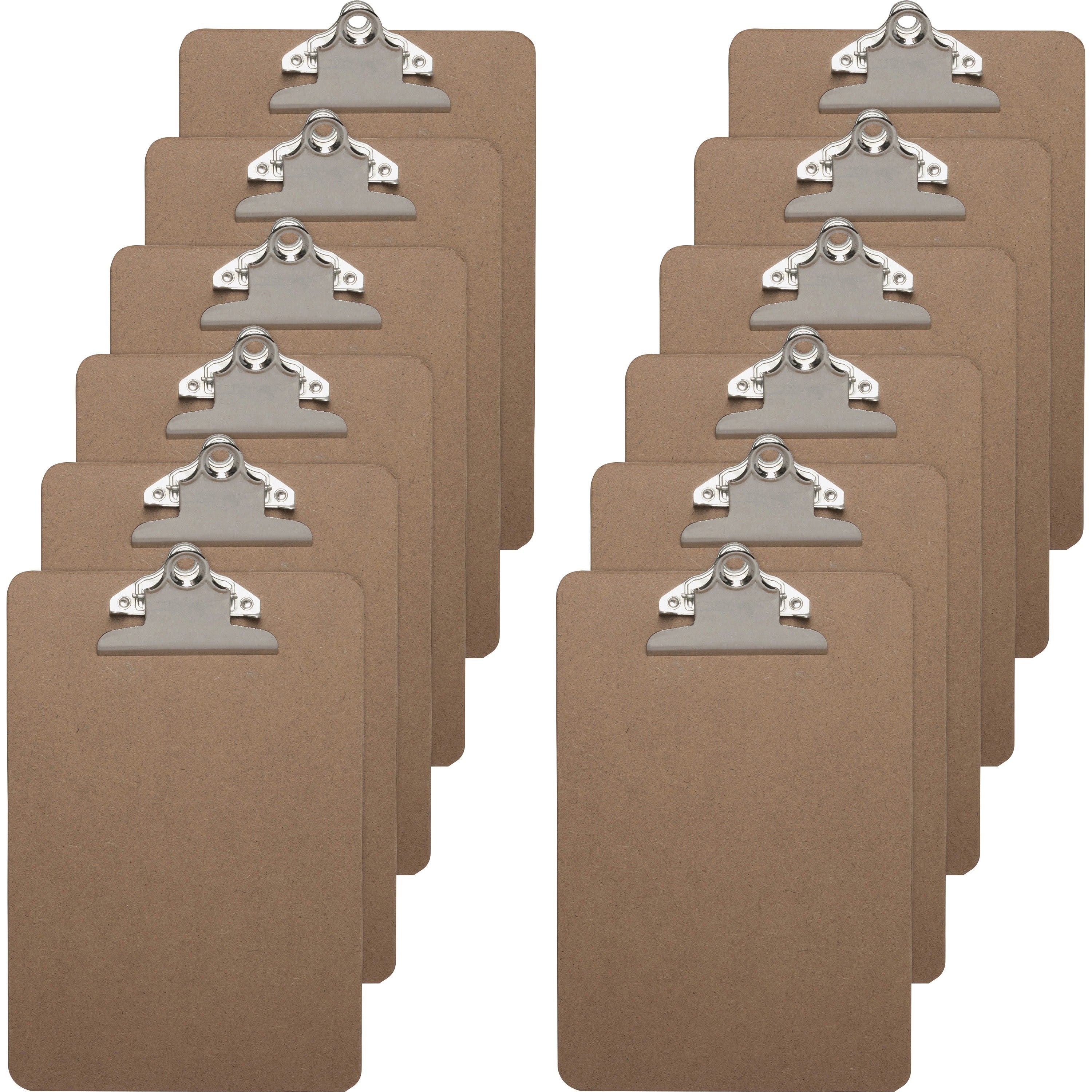 Business Source Mini Clipboard with Standard Metal Clip - Standard - 6" x 9" - Hardboard - Brown - 12 / Box