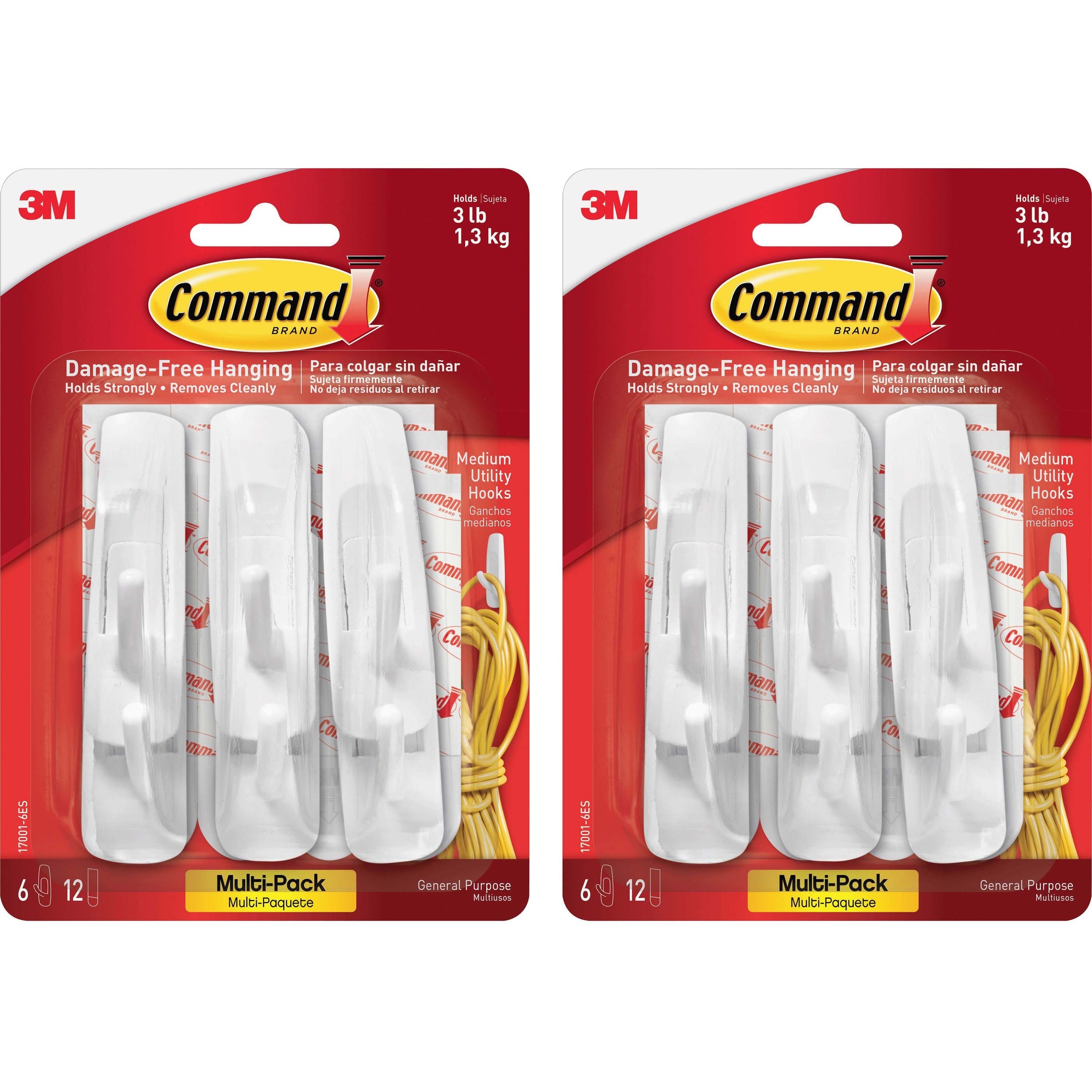 command-medium-utility-hooks-with-adhesive-strips-3-lb-136-kg-capacity-for-paint-wood-tile-white-2-bag_mmm170016esbg - 1