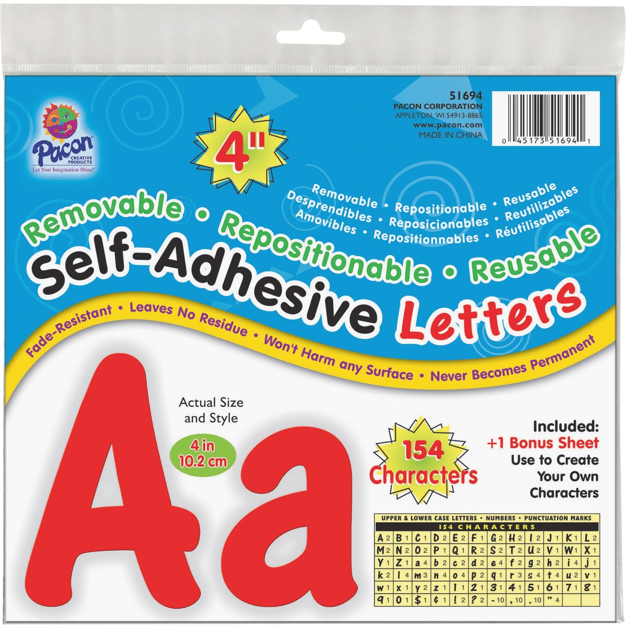 UCreate 154 Character Self-adhesive Letter Set - Uppercase Letters, Numbers, Punctuation Marks Shape - Self-adhesive, Removable, Repositionable, Reusable, Fade Resistant, Acid-free, Residue-free, Damage Resistant, Easy to Use - 4" Height x 9" Length
