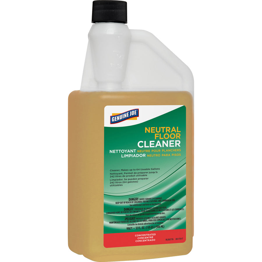 Genuine Joe Neutral Floor Cleaner - For Multi Surface - Concentrate - 32 fl oz (1 quart) - 6 / Carton - pH Neutral - Yellow - 2
