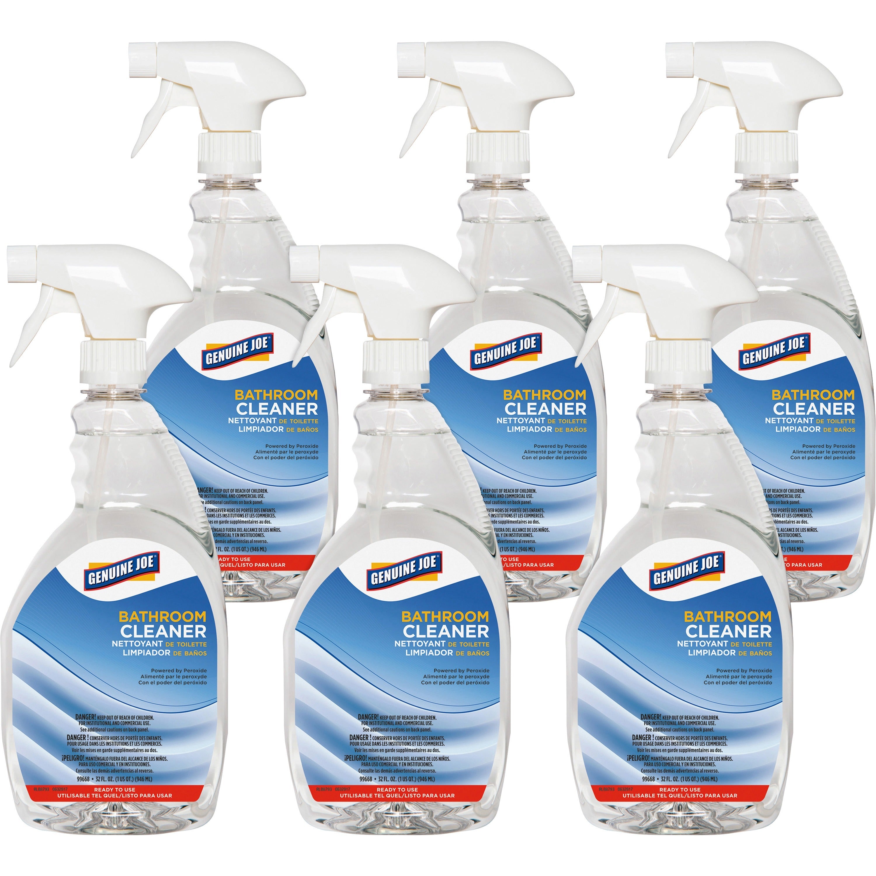 Genuine Joe Peroxide-Powered Bathroom Cleaner - Ready-To-Use - 32 fl oz (1 quart) - 6 / Carton - Clear - 1