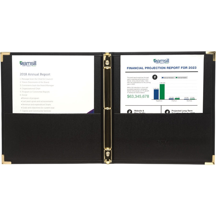 samsill-classic-collection-executive-presentation-binder-1-2-binder-capacity-letter-8-1-2-x-11-sheet-size-100-sheet-capacity-3-x-round-ring-fasteners-2-internal-pockets-vinyl-synthetic-leather-brass-black-116-lb-rigid-s_sam15110 - 2