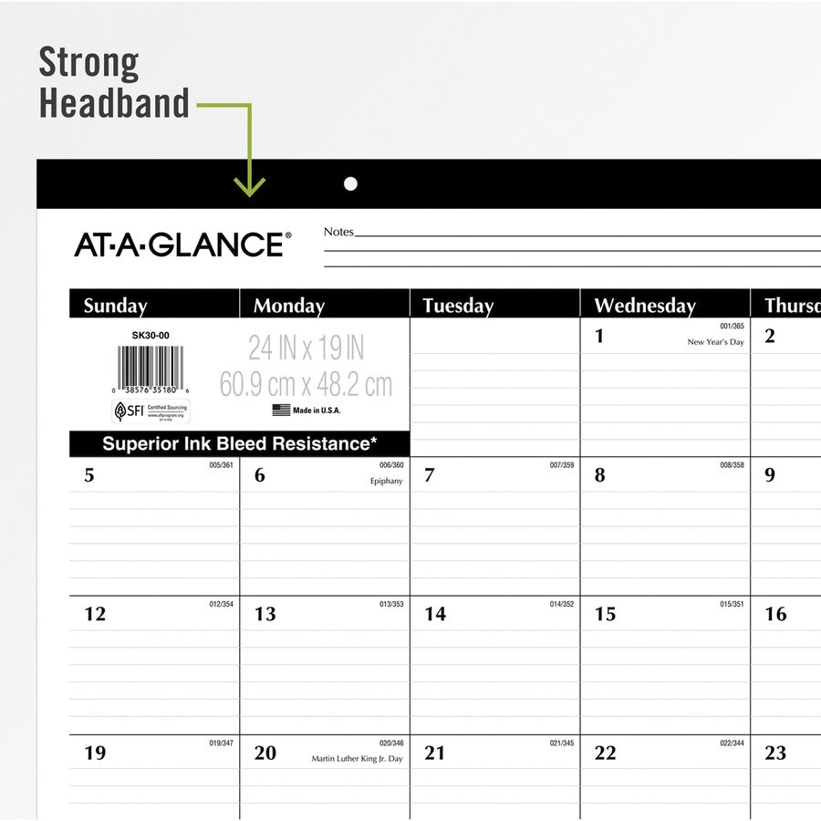 At-A-Glance Classic Monthly Desk Pad - Monthly - 1 Year - January 2024 - December 2024 - 1 Month Single Page Layout - 24" x 19" Sheet Size - Desktop - White - Paper - 4 / Bundle - 2