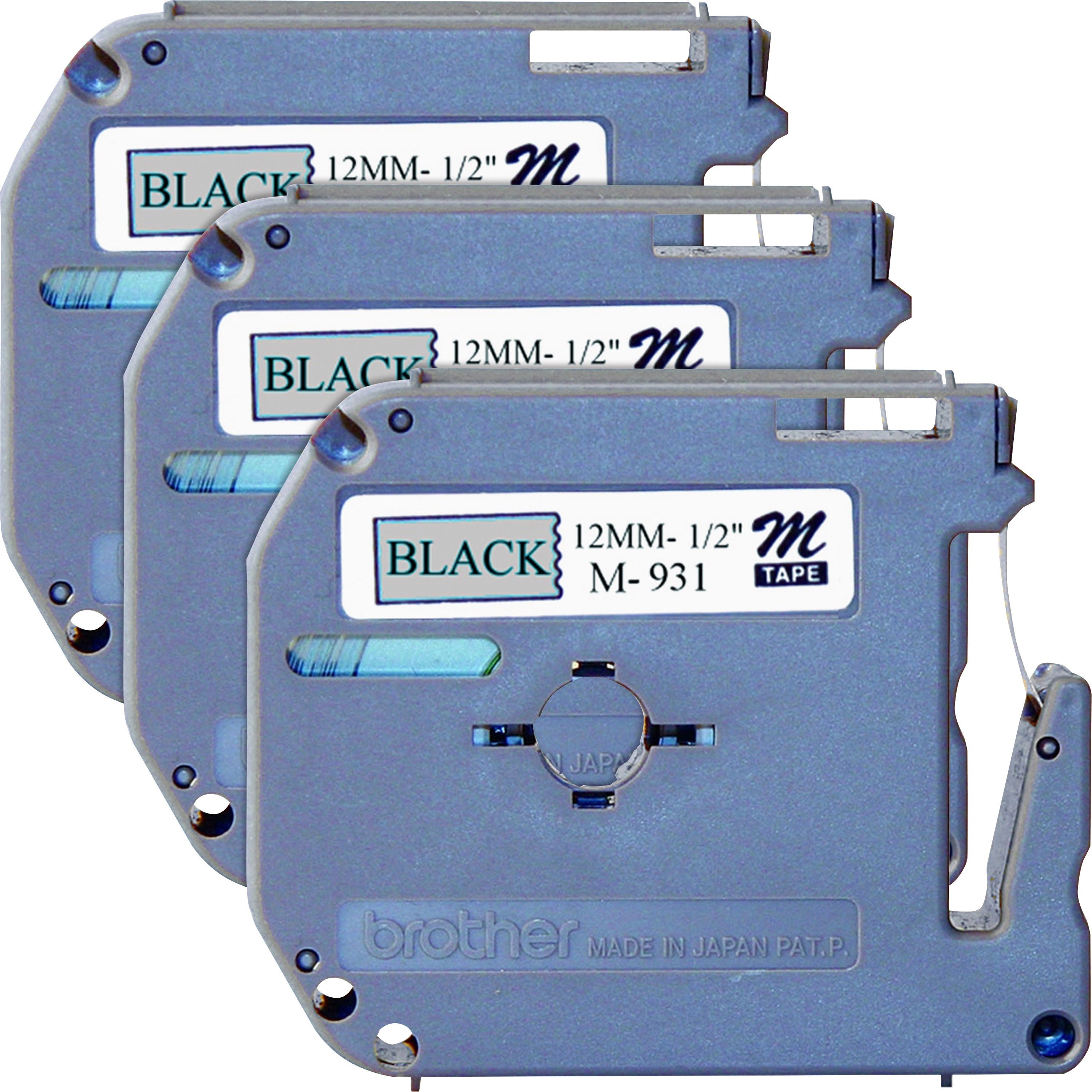 Brother P-touch Nonlaminated M Series Tape Cartridge - 1/2" Width - Rectangle - Direct Thermal - Silver, Black - 3 / Bundle - 1