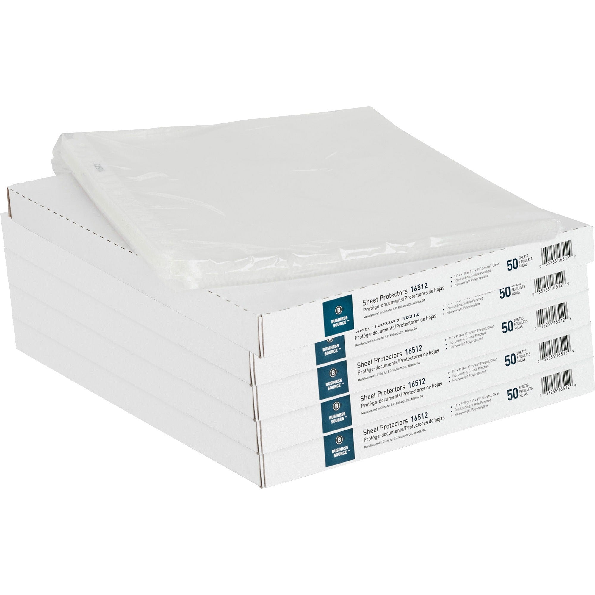 business-source-sheet-protectors-for-letter-8-1-2-x-11-sheet-3-x-holes-ring-binder-top-loading-rectangular-clear-polypropylene-250-bundle_bsn16512bd - 1
