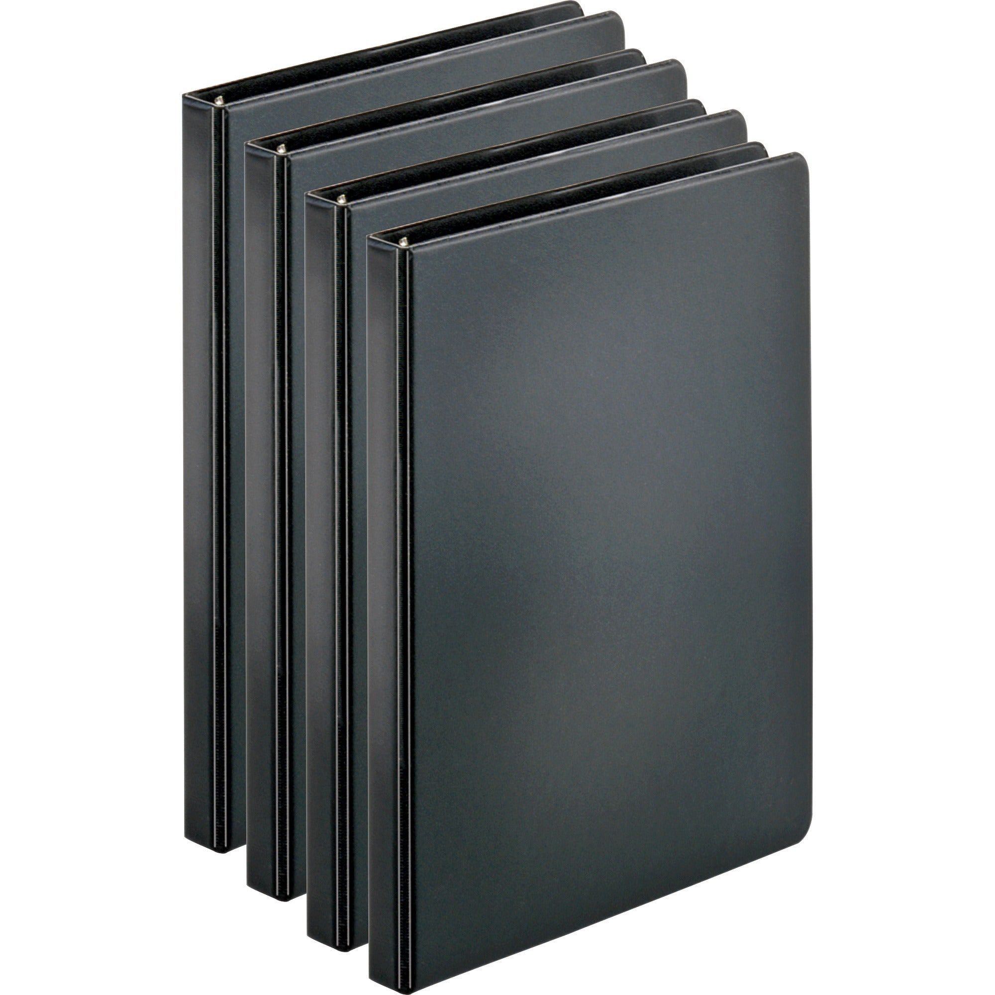 business-source-basic-round-ring-binders-1-2-binder-capacity-letter-8-1-2-x-11-sheet-size-125-sheet-capacity-3-x-round-ring-fasteners-internal-pockets-chipboard-polypropylene-black-exposed-rivet-sturdy-4-bundle_bsn28526bd - 1