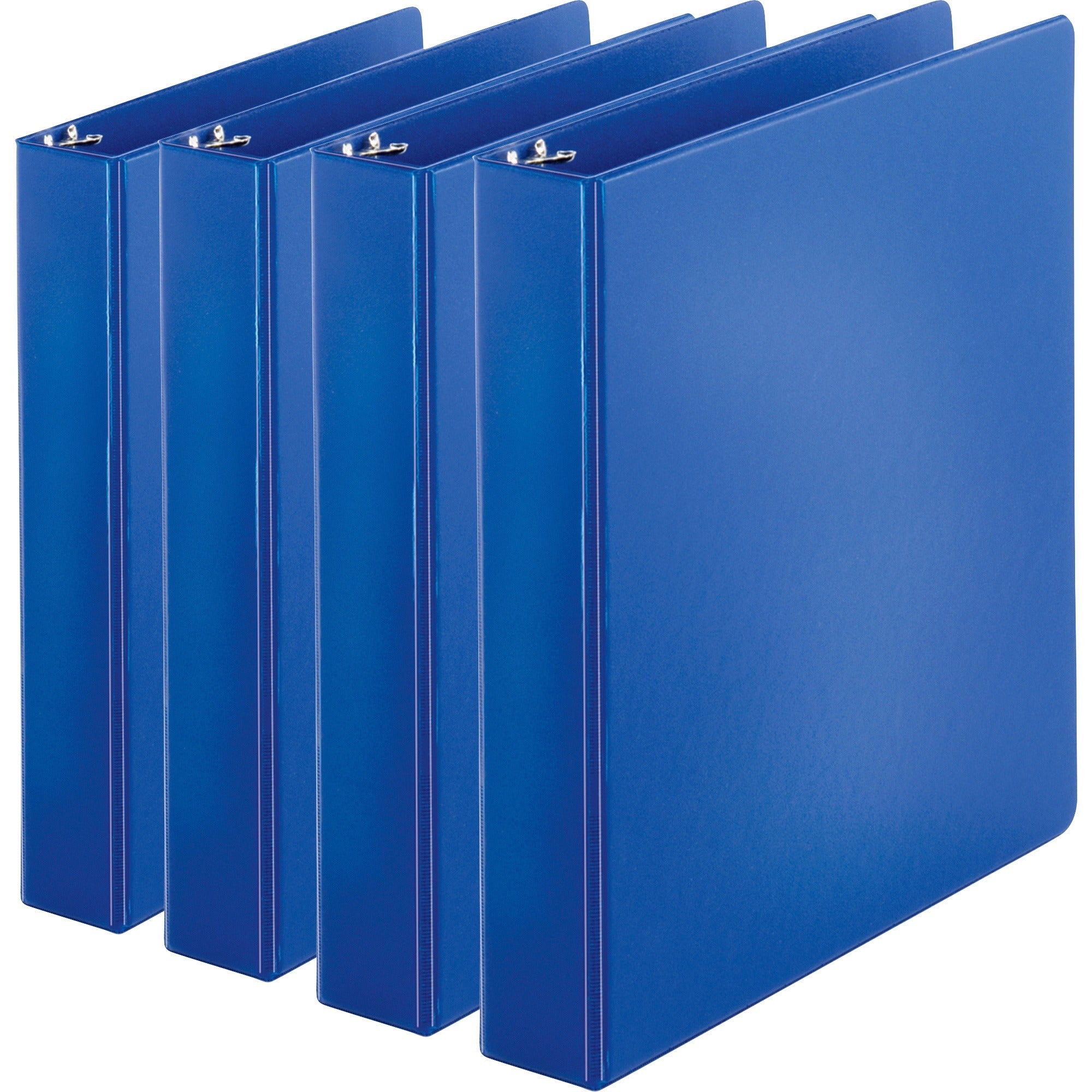 business-source-basic-round-ring-binders-1-1-2-binder-capacity-letter-8-1-2-x-11-sheet-size-350-sheet-capacity-3-x-round-ring-fasteners-internal-pockets-chipboard-polypropylene-dark-blue-exposed-rivet-sturdy-4-bundle_bsn28551bd - 1
