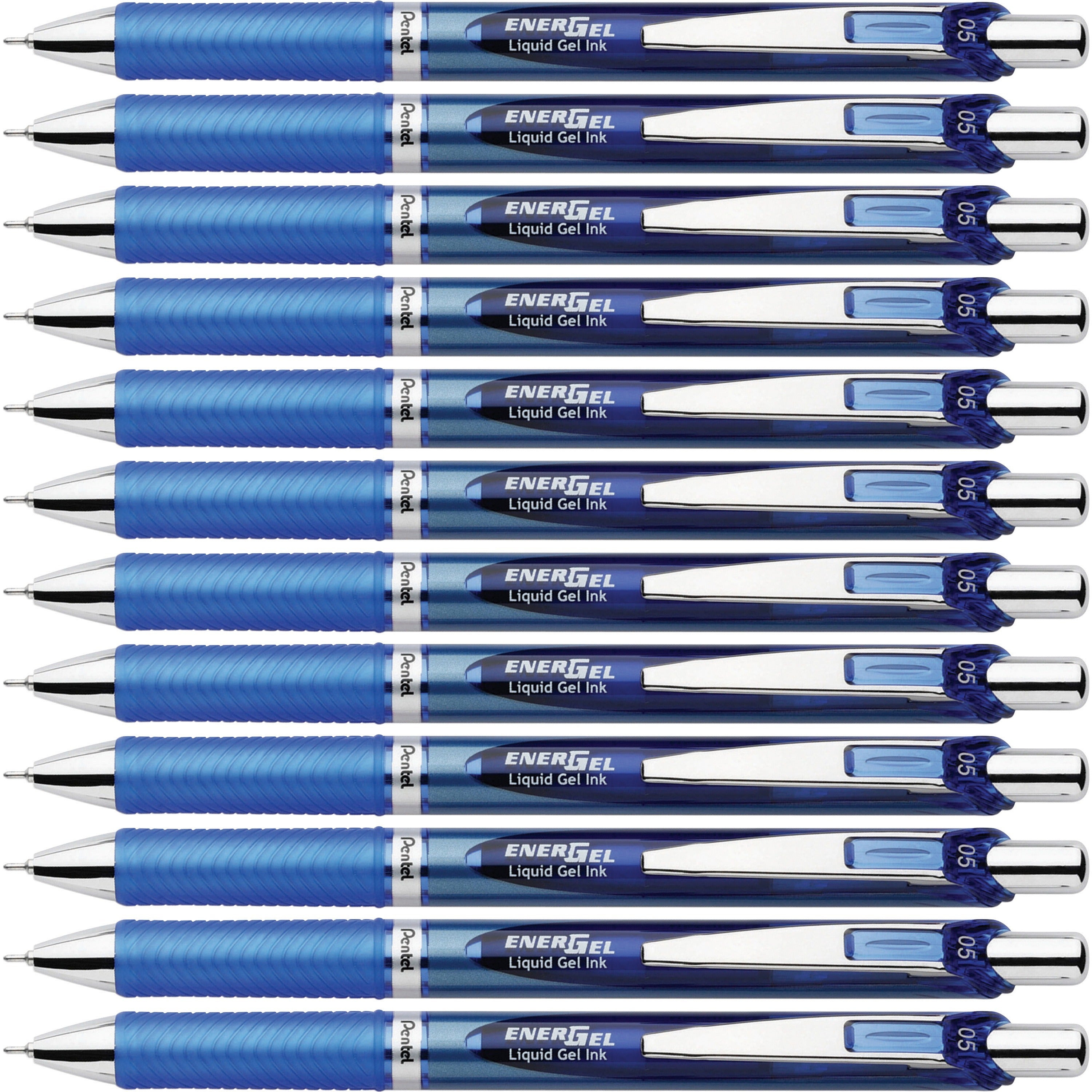 energel-energel-rtx-liquid-gel-pens-fine-pen-point-05-mm-pen-point-size-needle-pen-point-style-refillable-retractable-blue-gel-based-ink-blue-barrel-stainless-steel-tip-12-box_penbln75cbx - 1