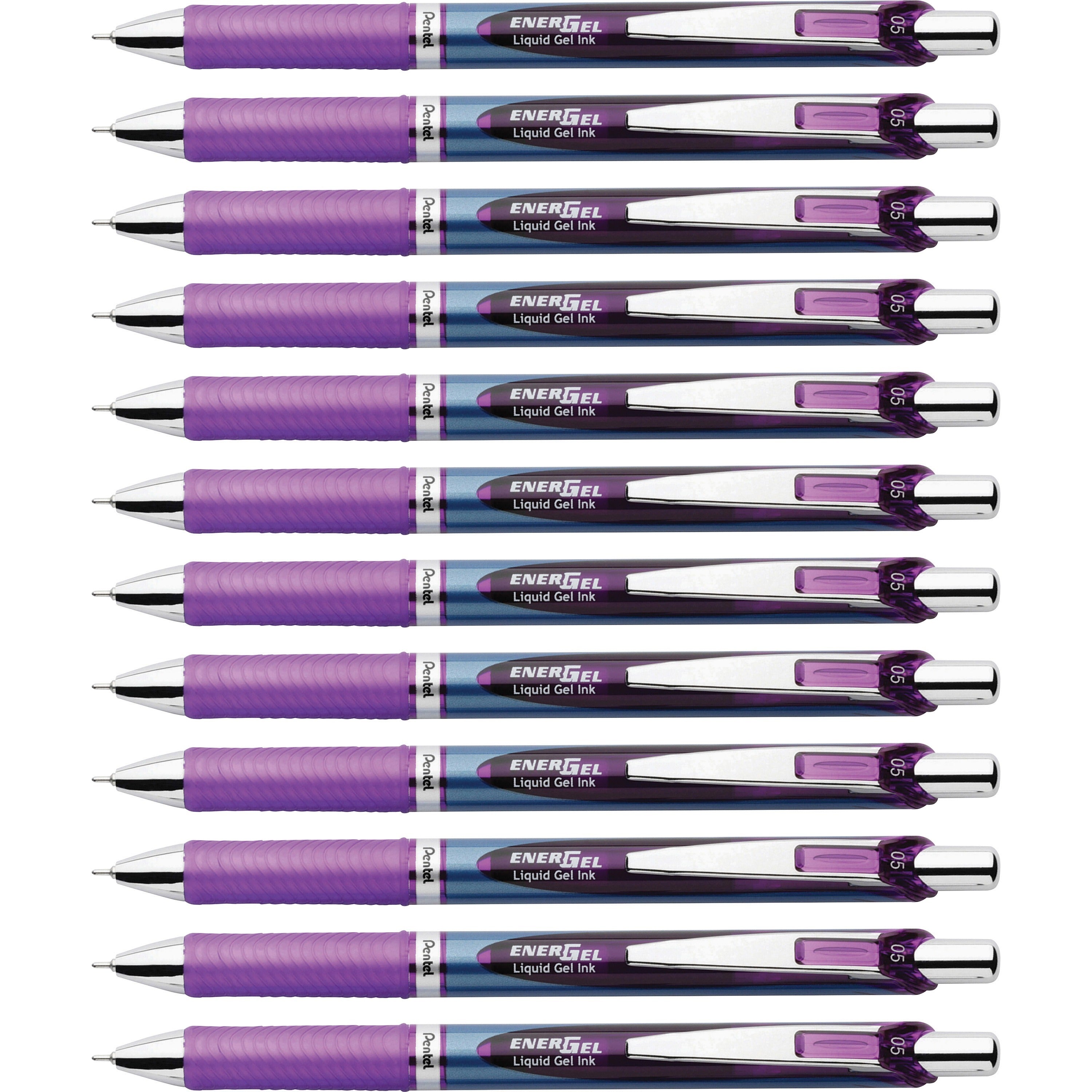 energel-energel-rtx-liquid-gel-pens-fine-pen-point-05-mm-pen-point-size-needle-pen-point-style-refillable-retractable-violet-gel-based-ink-blue-stainless-steel-barrel-metal-tip-1-dozen_penbln75vdz - 1