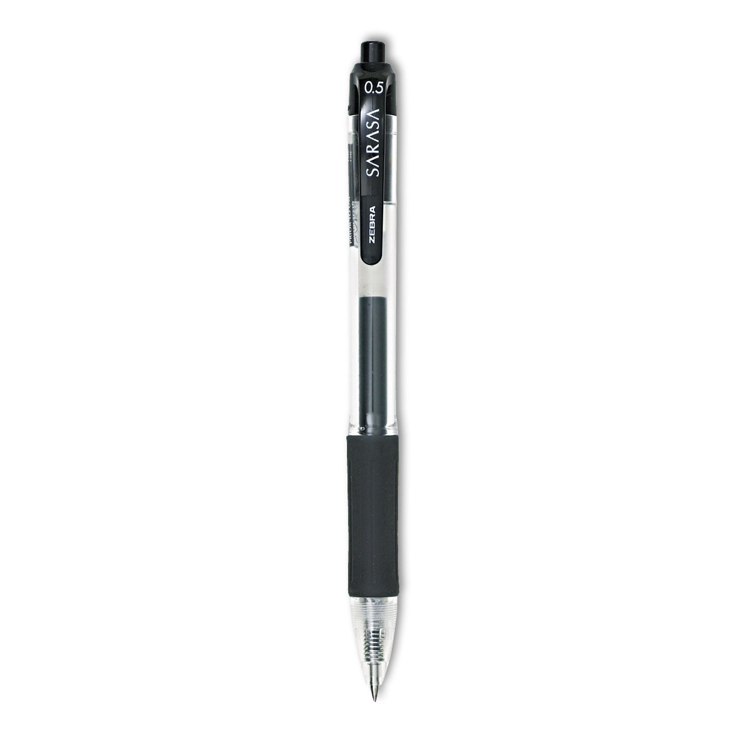Sarasa Dry Gel X20 Gel Pen, Retractable, Fine 0.5 mm, Black Ink, Clear/Black Barrel, 12/Pack -