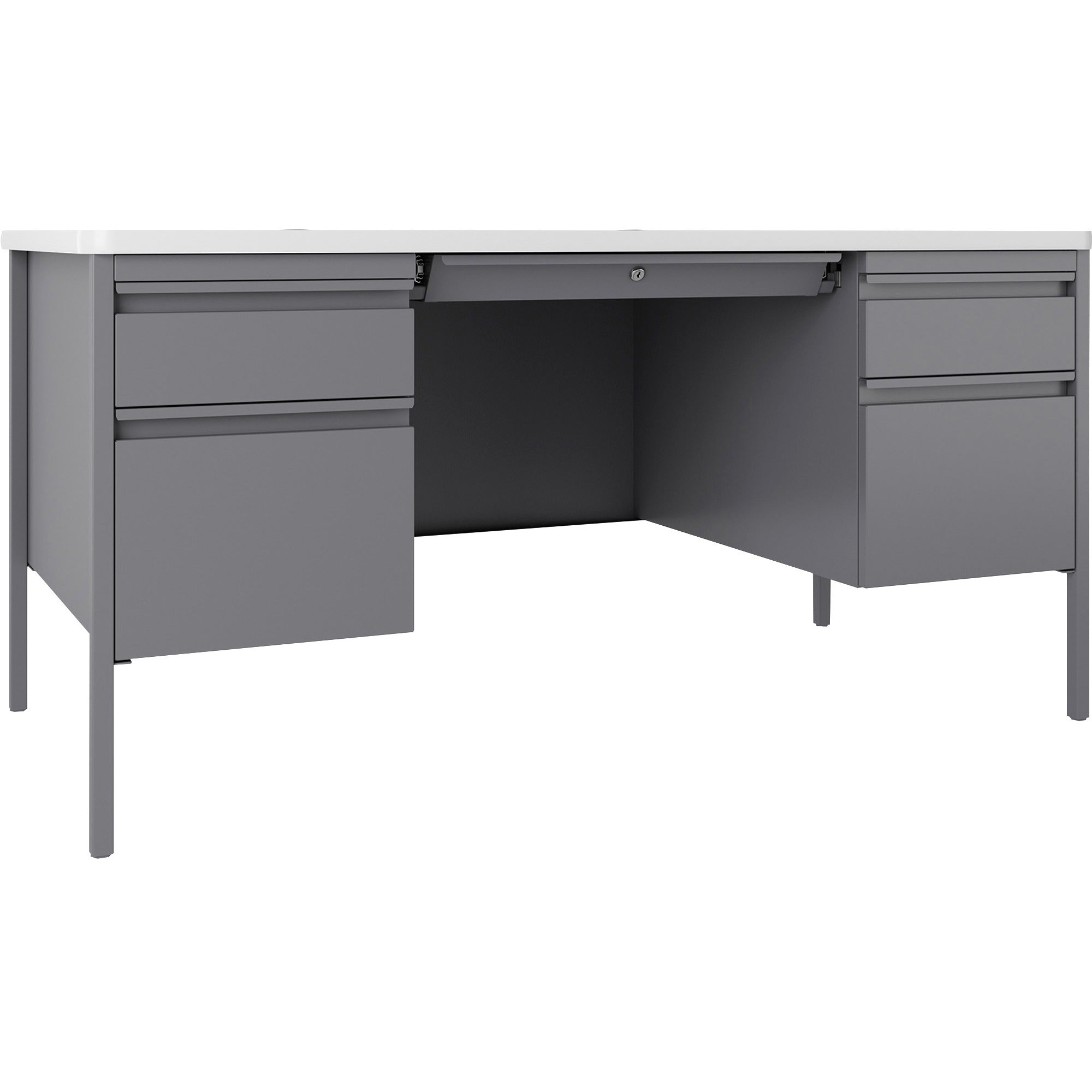 lorell-fortress-series-double-pedestal-teachers-desk-60-x-30295-double-pedestal-t-mold-edge-material-steel-finish-gray_llr66942 - 1