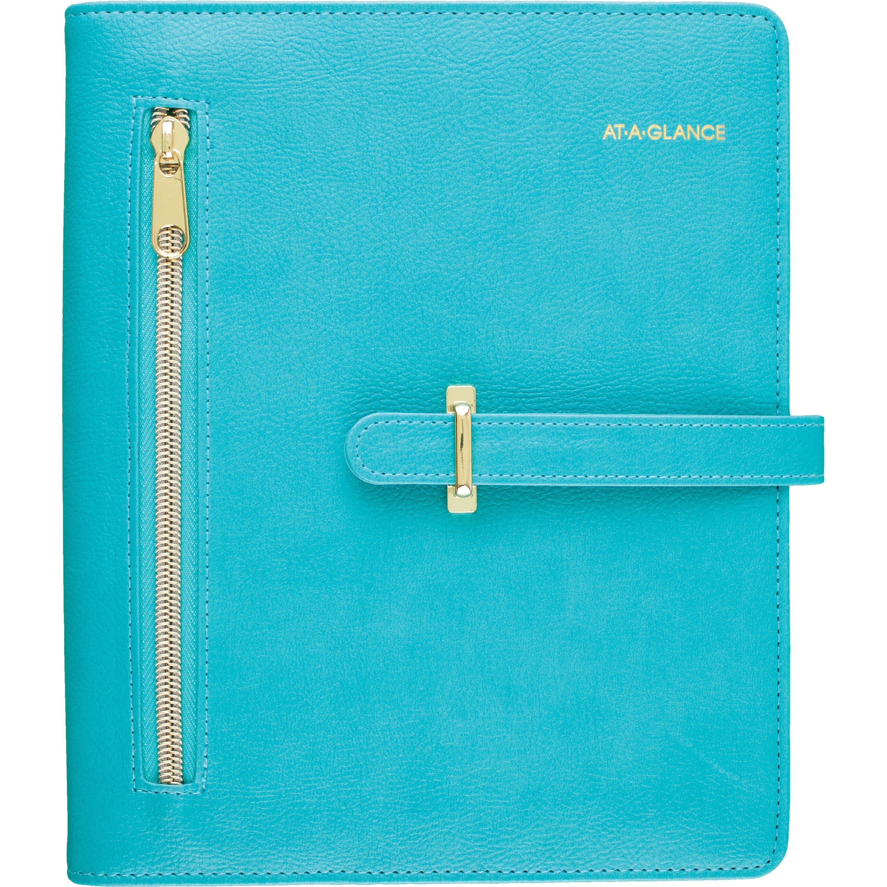 At-A-Glance Buckle Closure Undated Desk Start Set - Julian Dates - Weekly, Monthly - 8:00 AM to 5:00 PM - 1 Month, 1 Week Double Page Layout - 5 1/2" x 8 1/2" Sheet Size - 7-ring - Buckle Closure - Desk - Teal - Faux Leather - Reference Calendar, Tab - 2