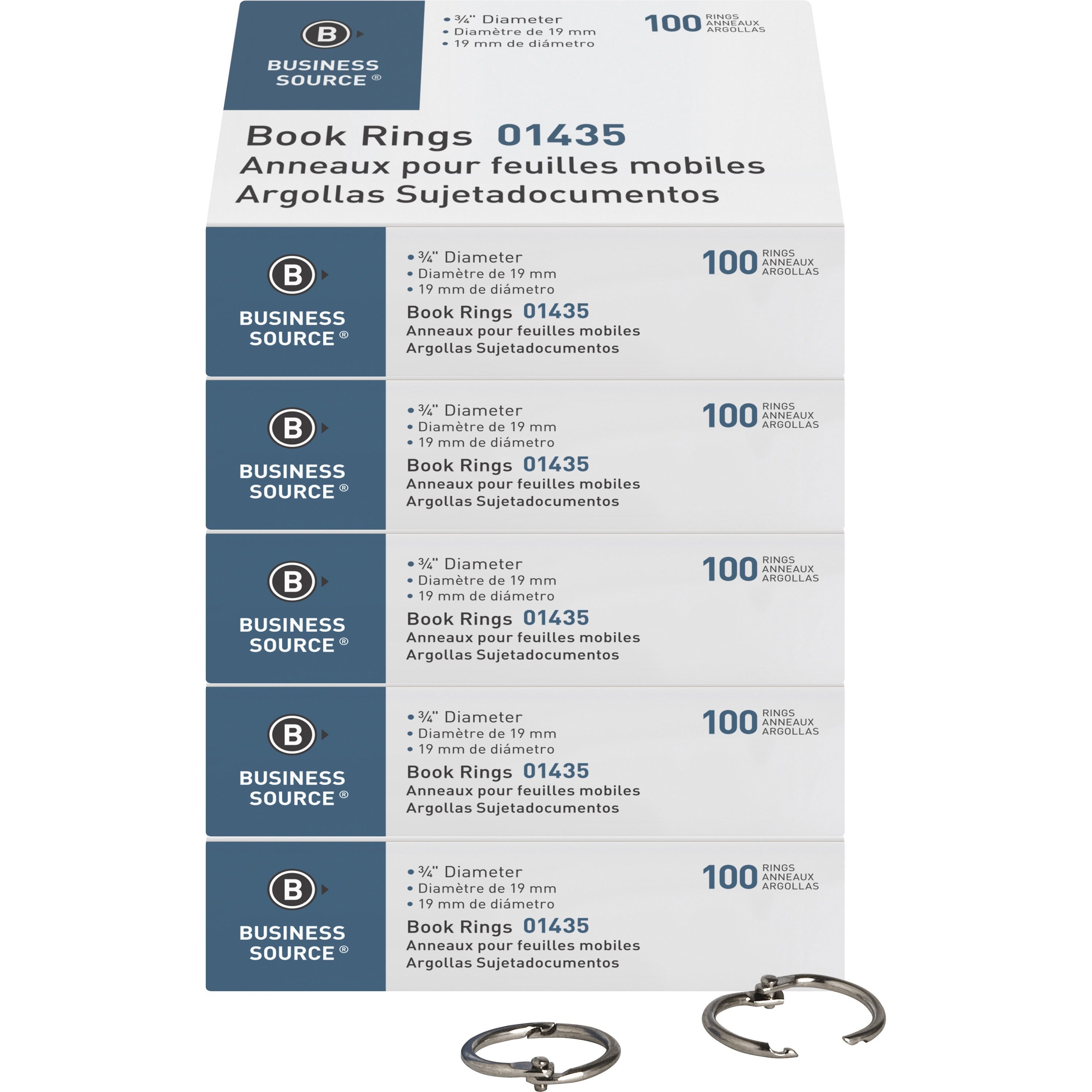 business-source-standard-book-rings-08-diameter-silver-500-bundle_bsn01435bd - 1