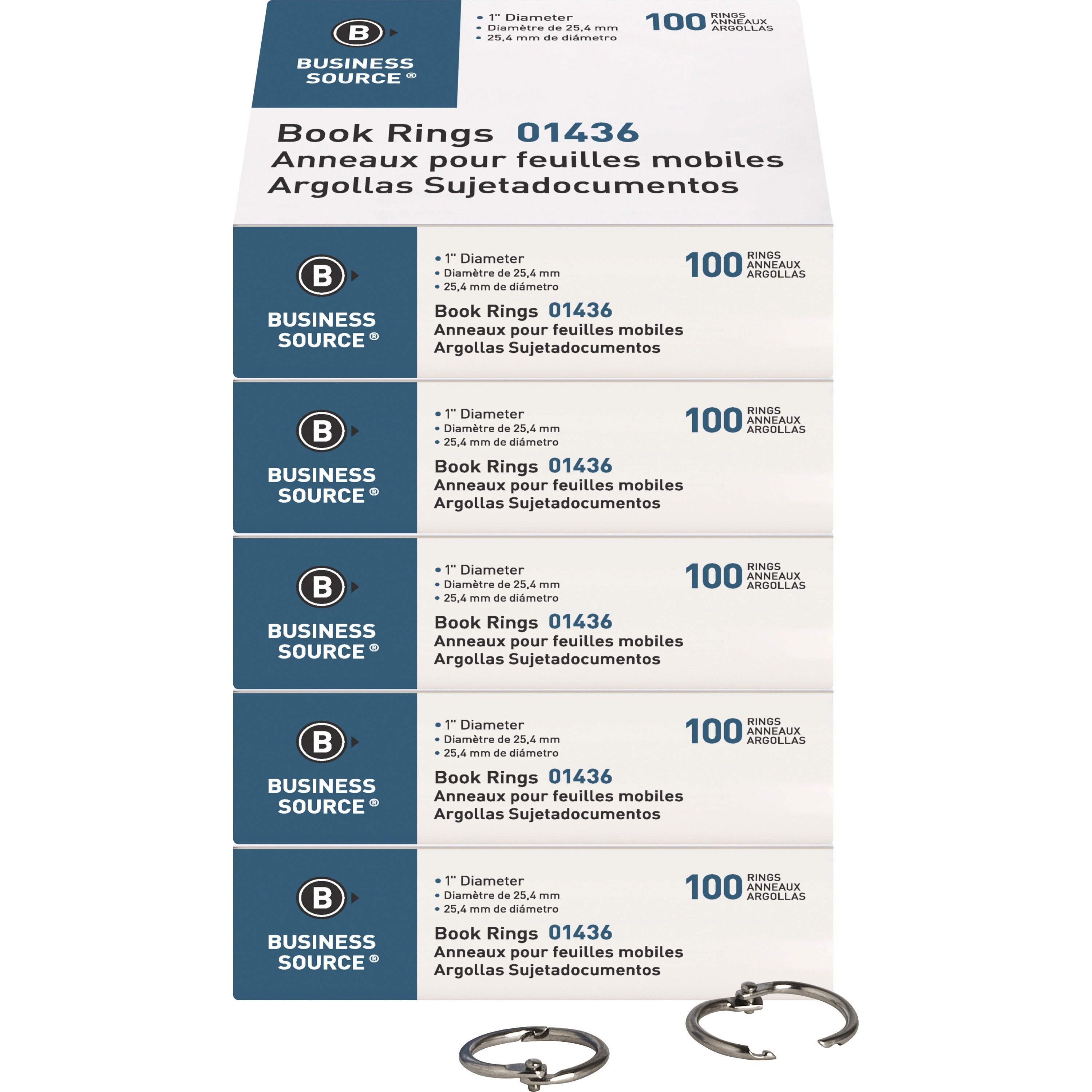 business-source-standard-book-rings-1-diameter-silver-nickel-plated-500-bundle_bsn01436bd - 1