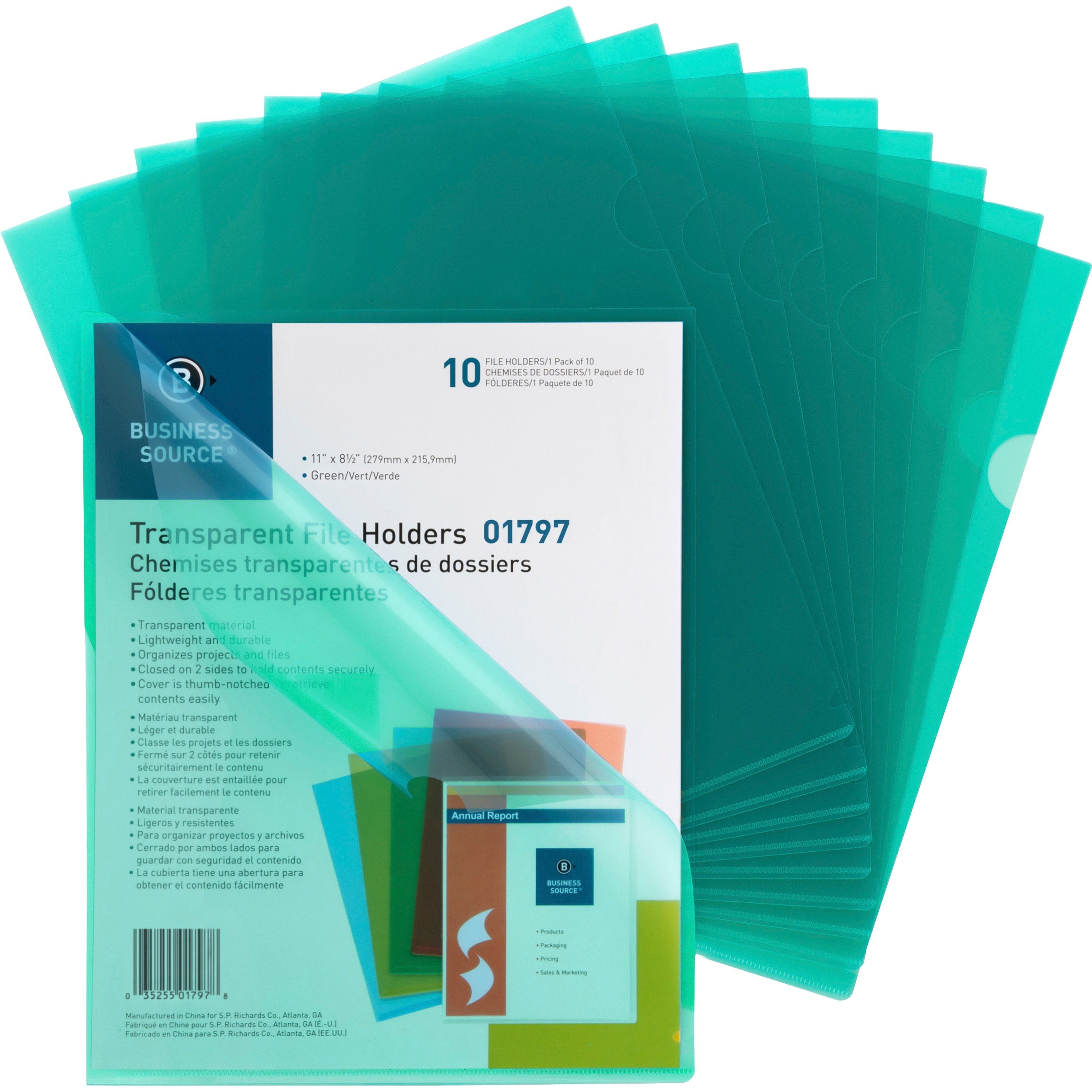 business-source-letter-file-sleeve-8-1-2-x-11-20-sheet-capacity-green-10-pack_bsn01797 - 1
