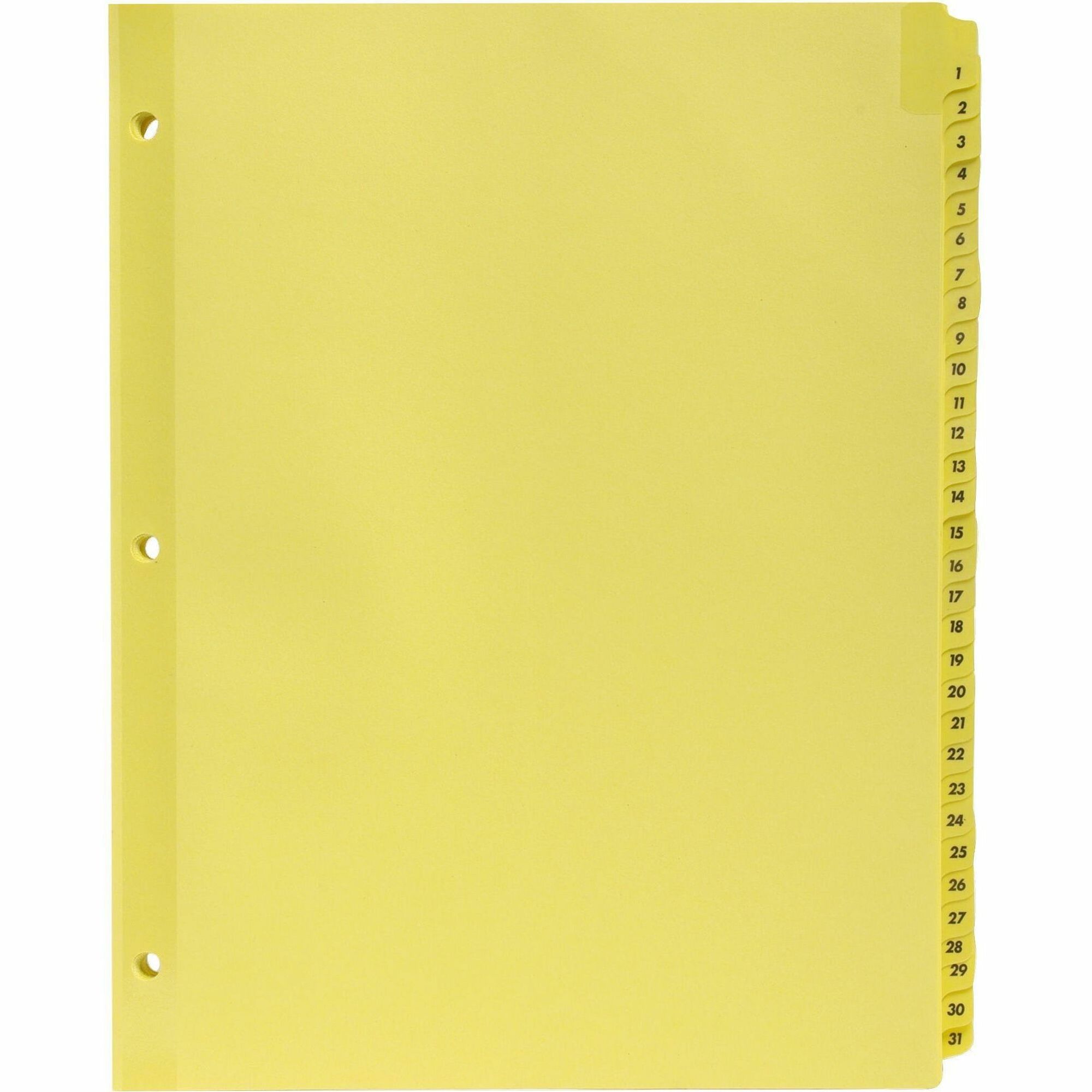 Business Source Preprinted 1-31 Tab Index Dividers - Printed Tab(s) - Digit - 1-31 - 31 Tab(s)/Set - 8.5" Divider Width x 11" Divider Length - Letter - 3 Hole Punched - Buff Buff Paper Divider - Buff Plastic Tab(s) - 31 / Set