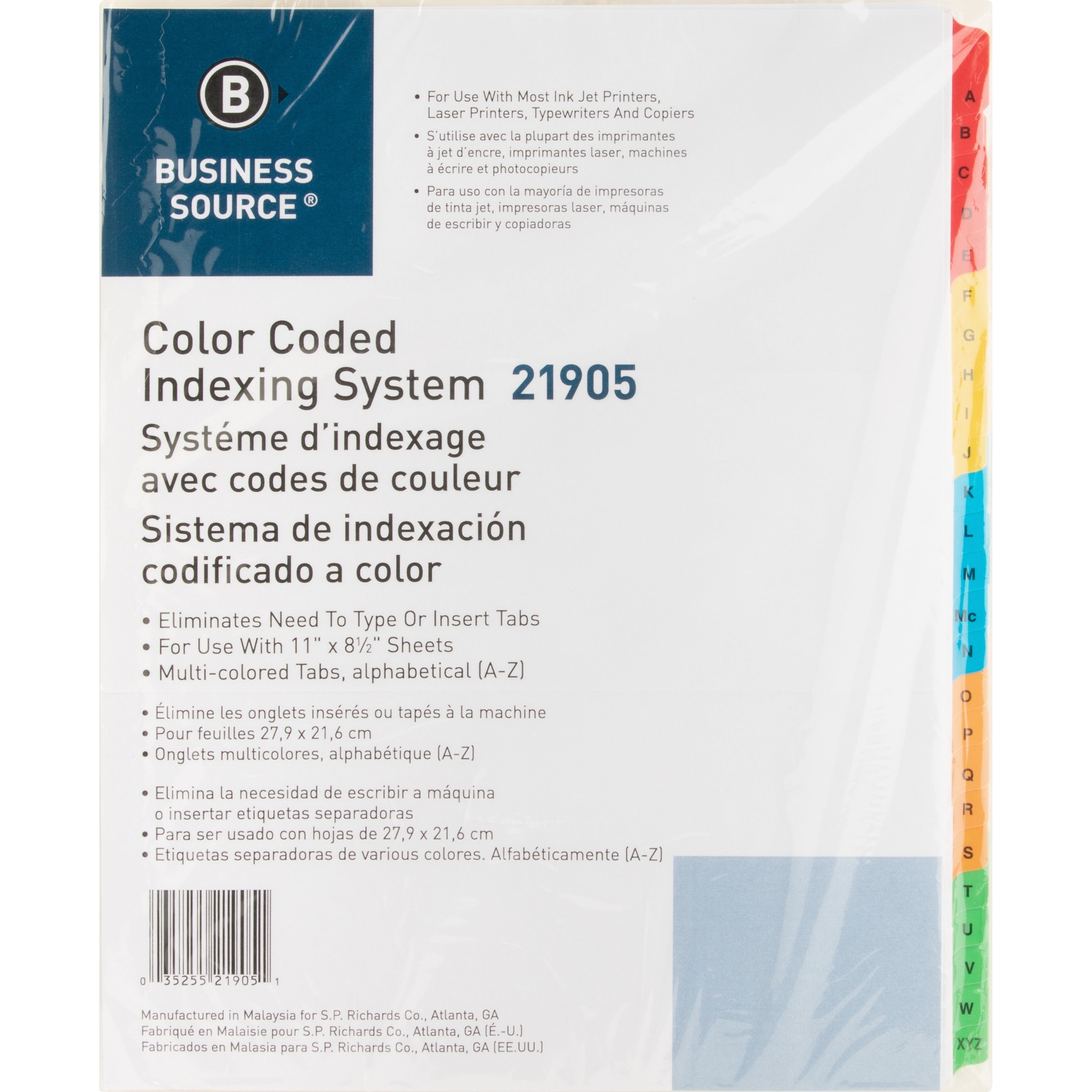 business-source-a-z-tab-table-of-contents-index-dividers-printed-tabs-character-a-z-25-tabs-set-85-divider-width-x-11-divider-length-letter-3-hole-punched-white-mylar-divider-white-mylar-tabs-25-set_bsn21905 - 1