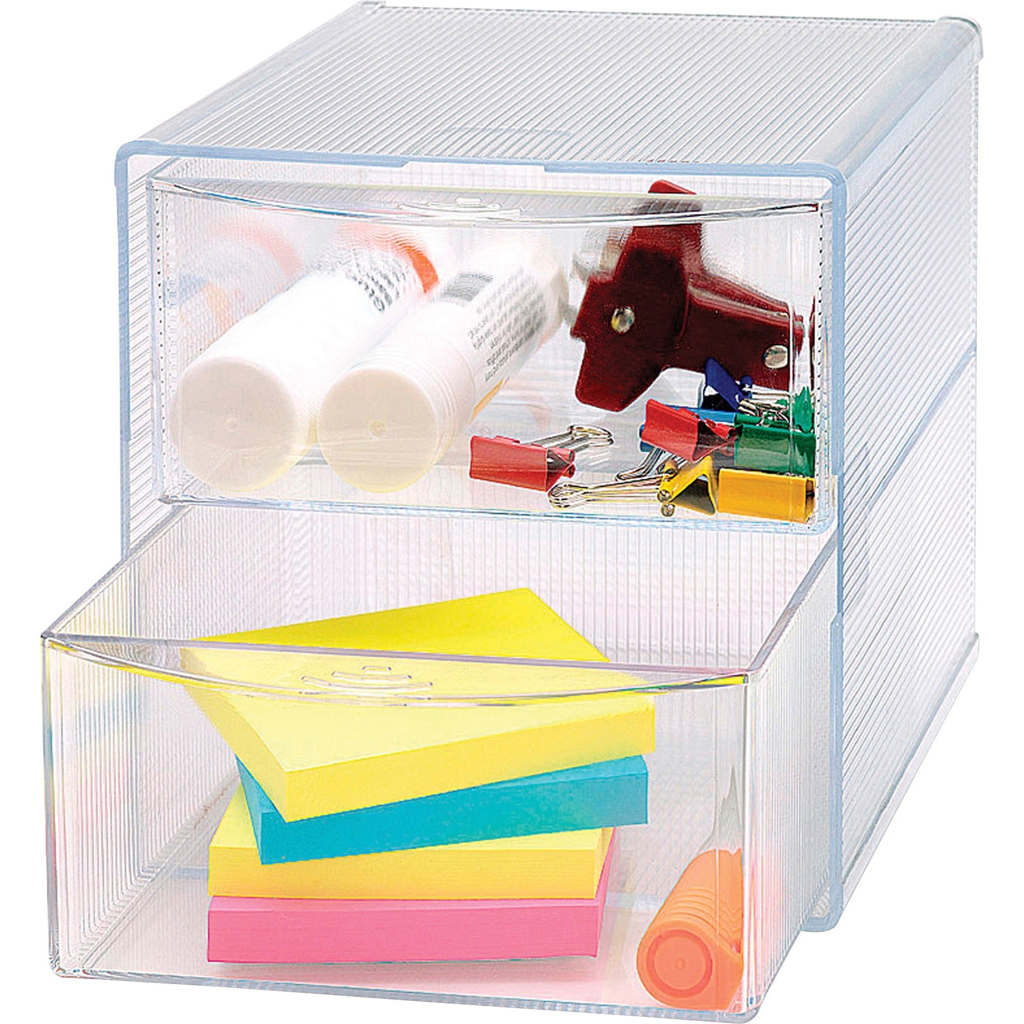 business-source-2-drawer-storage-organizer-2-drawers-6-height-x-6-width-x-6-depthdesktop-clear-1-each_bsn82978 - 1