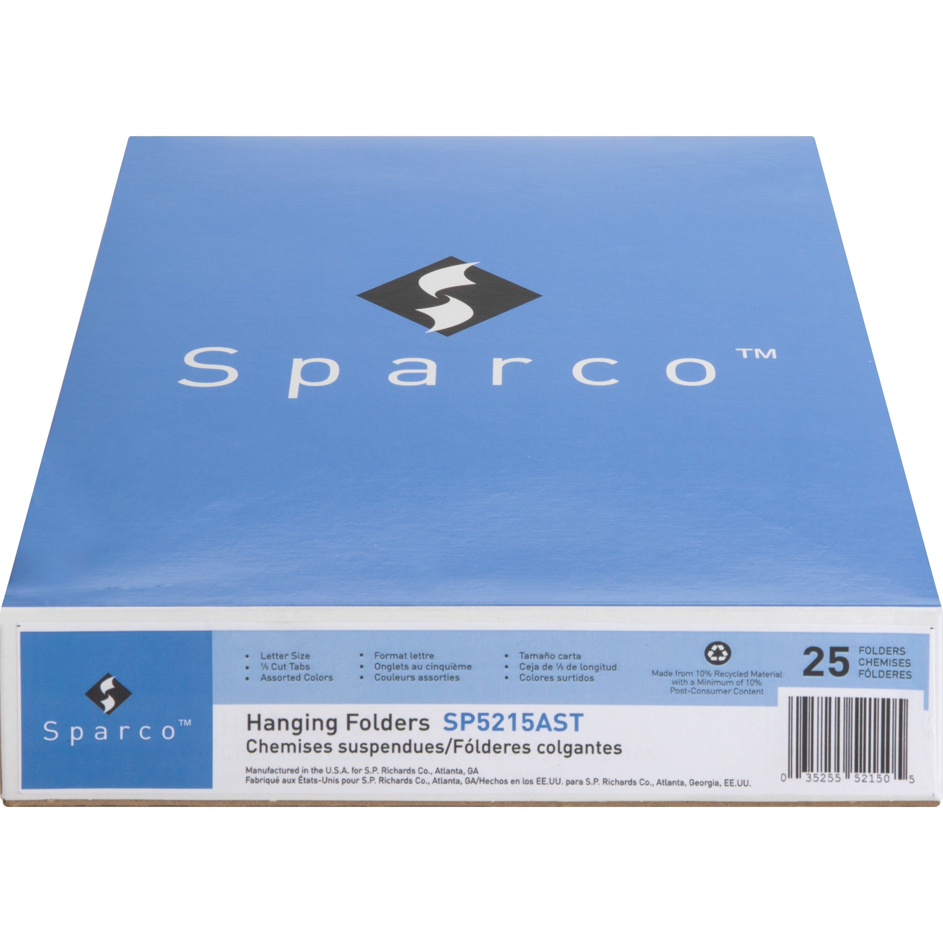 business-source-1-5-tab-cut-letter-recycled-hanging-folder-8-1-2-x-11-top-tab-location-blue-green-orange-red-yellow-10%-recycled-25-box_bsn5215ast - 2