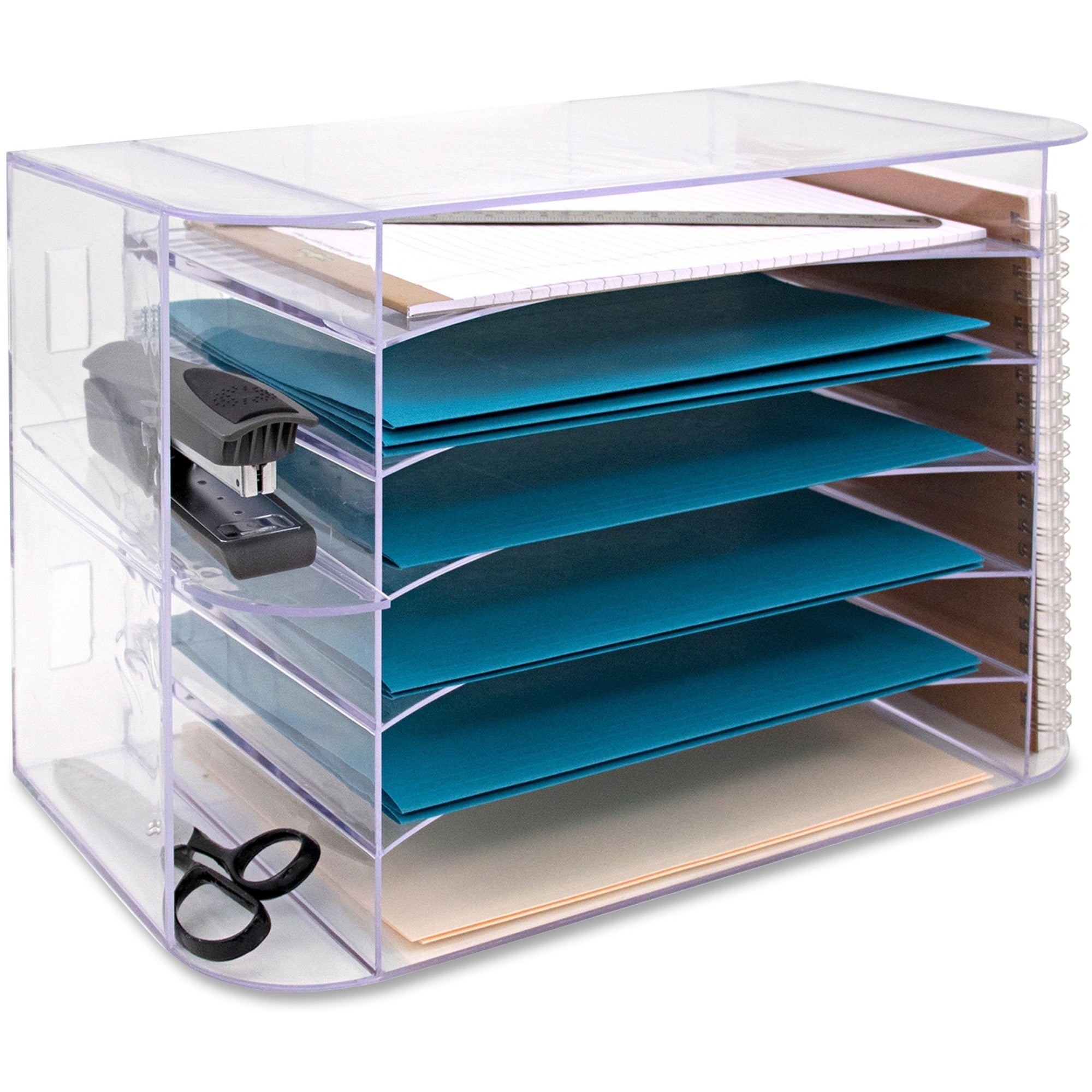 business-source-6-tray-jumbo-desk-sorter-3-pockets-6-compartments-123-height-x-181-width-x-10-depthdesktop-clear-1-each_bsn86880 - 1