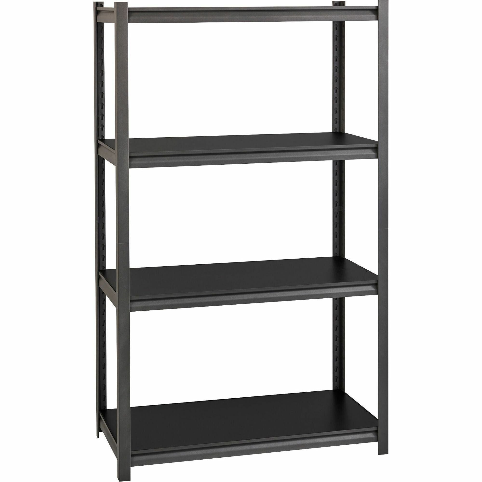 lorell-iron-horse-3200-lb-capacity-riveted-shelving-4-shelfves-60-height-x-36-width-x-18-depth-30%-recycled-black-steel-laminate-1-each_llr59700 - 1