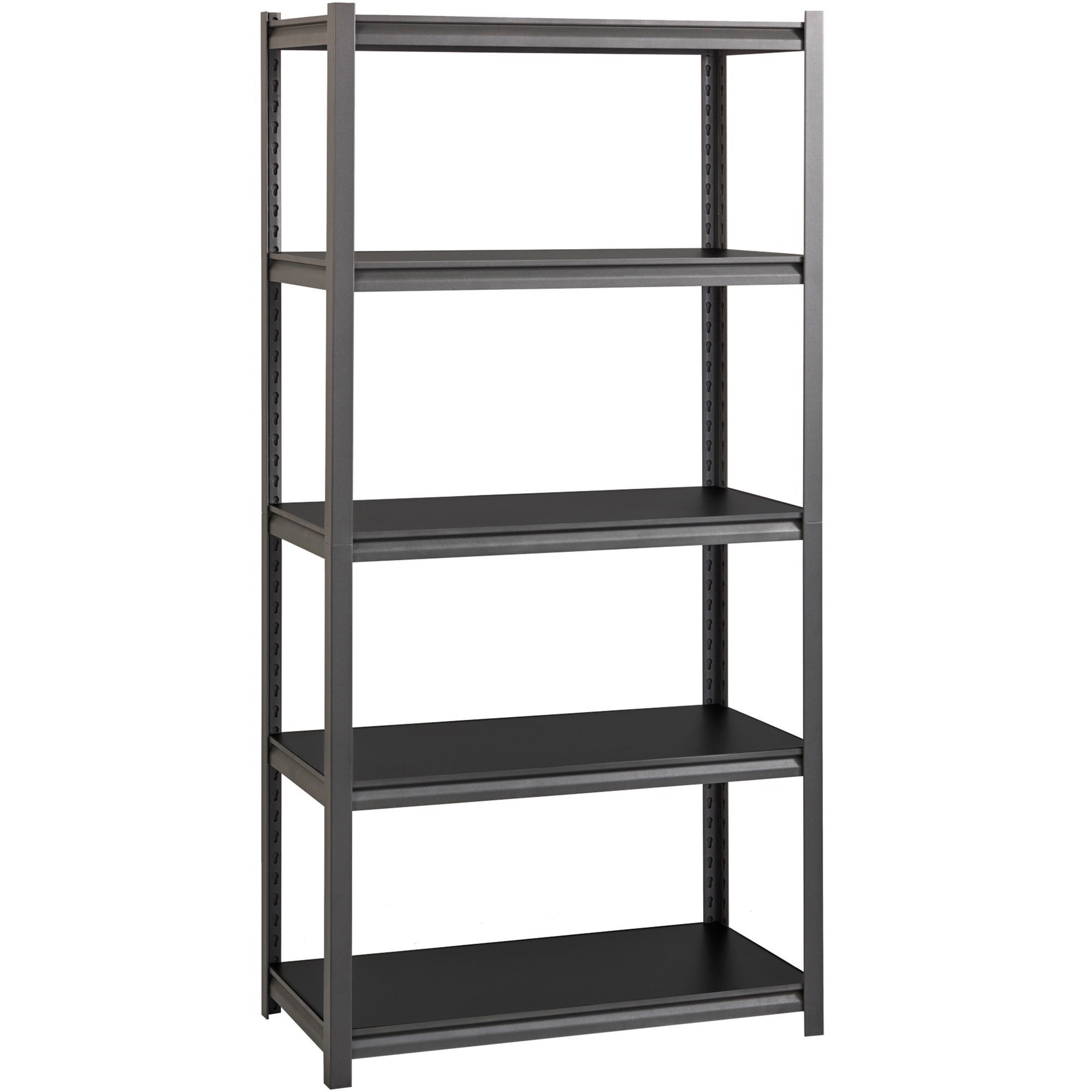 lorell-iron-horse-3200-lb-capacity-riveted-shelving-5-shelfves-72-height-x-36-width-x-18-depth-30%-recycled-black-steel-laminate-1-each_llr59701 - 1