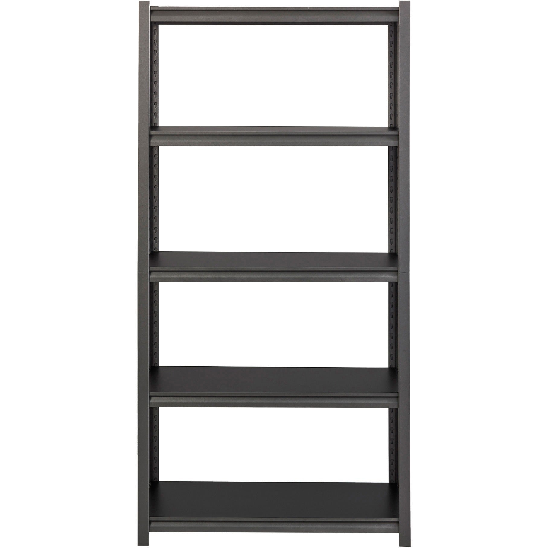 lorell-iron-horse-3200-lb-capacity-riveted-shelving-5-shelfves-72-height-x-36-width-x-18-depth-30%-recycled-black-steel-laminate-1-each_llr59701 - 2