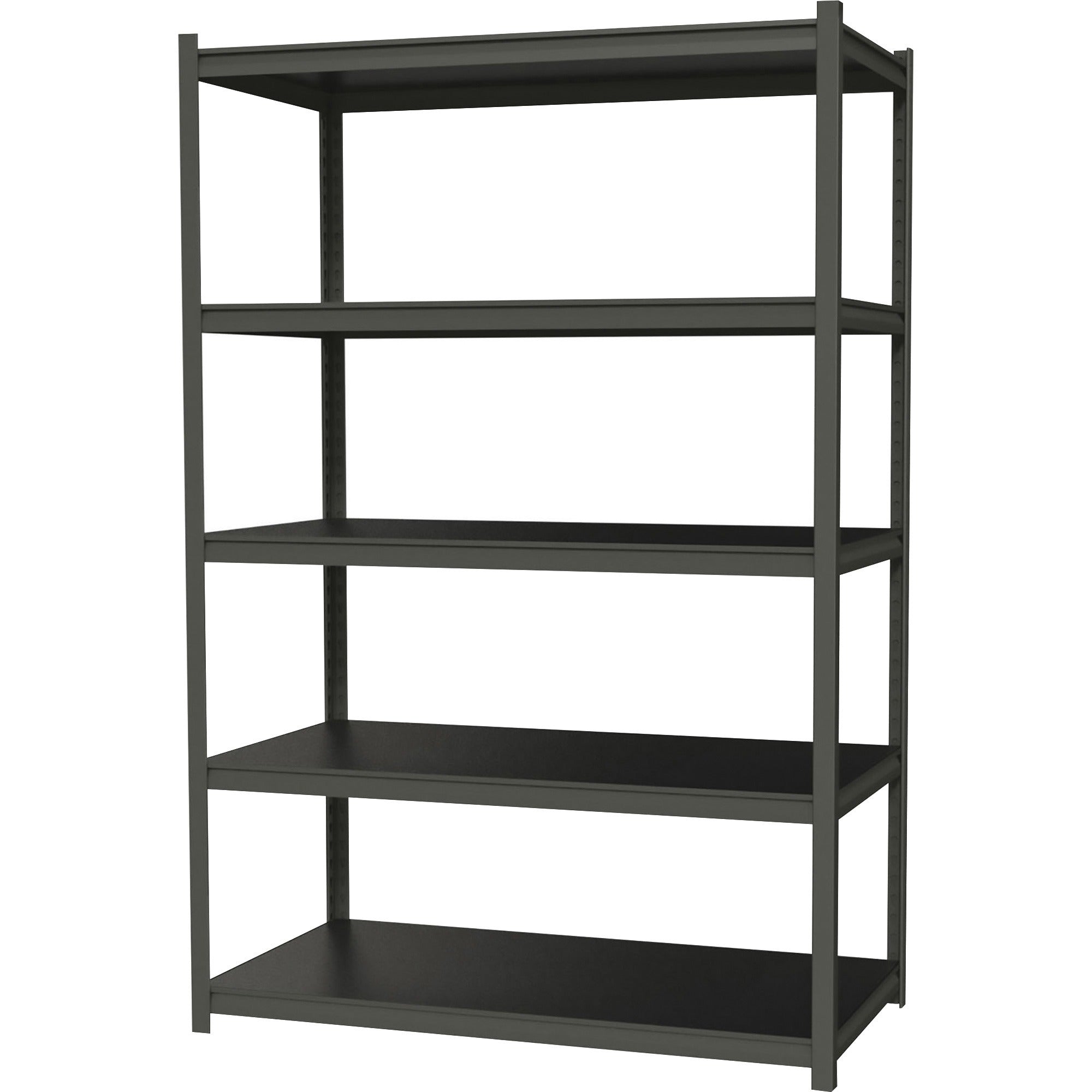 lorell-iron-horse-3200-lb-capacity-riveted-shelving-5-shelfves-72-height-x-48-width-x-18-depth-30%-recycled-black-steel-laminate-1-each_llr59702 - 2