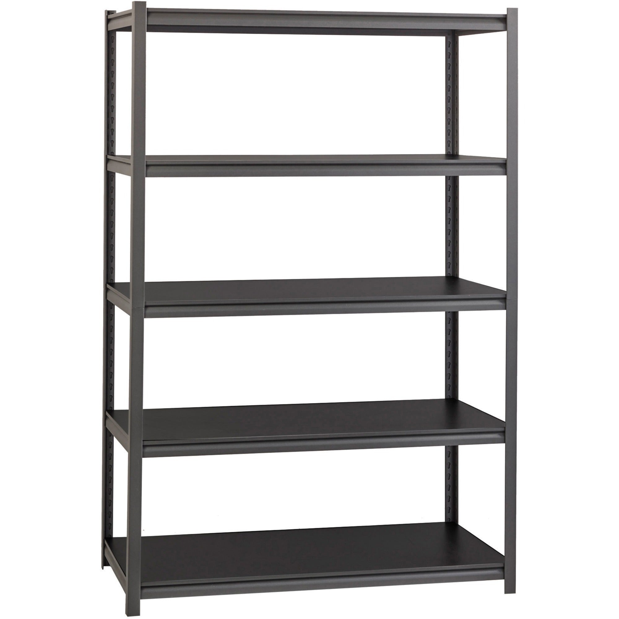 lorell-iron-horse-3200-lb-capacity-riveted-shelving-5-shelfves-72-height-x-48-width-x-18-depth-30%-recycled-black-steel-laminate-1-each_llr59702 - 1
