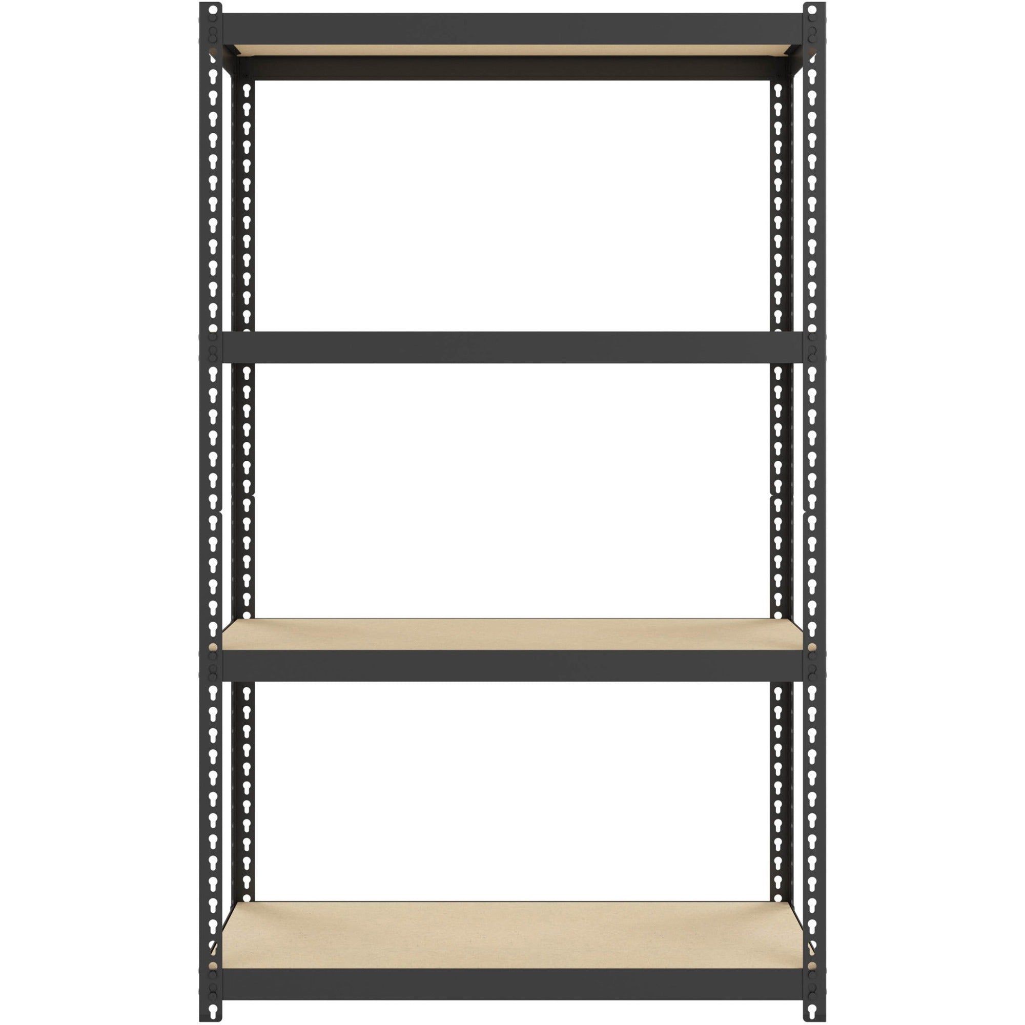 lorell-narrow-riveted-shelving-4-shelfves-48-height-x-30-width-x-12-depth-28%-recycled-black-steel-1-each_llr66963 - 2