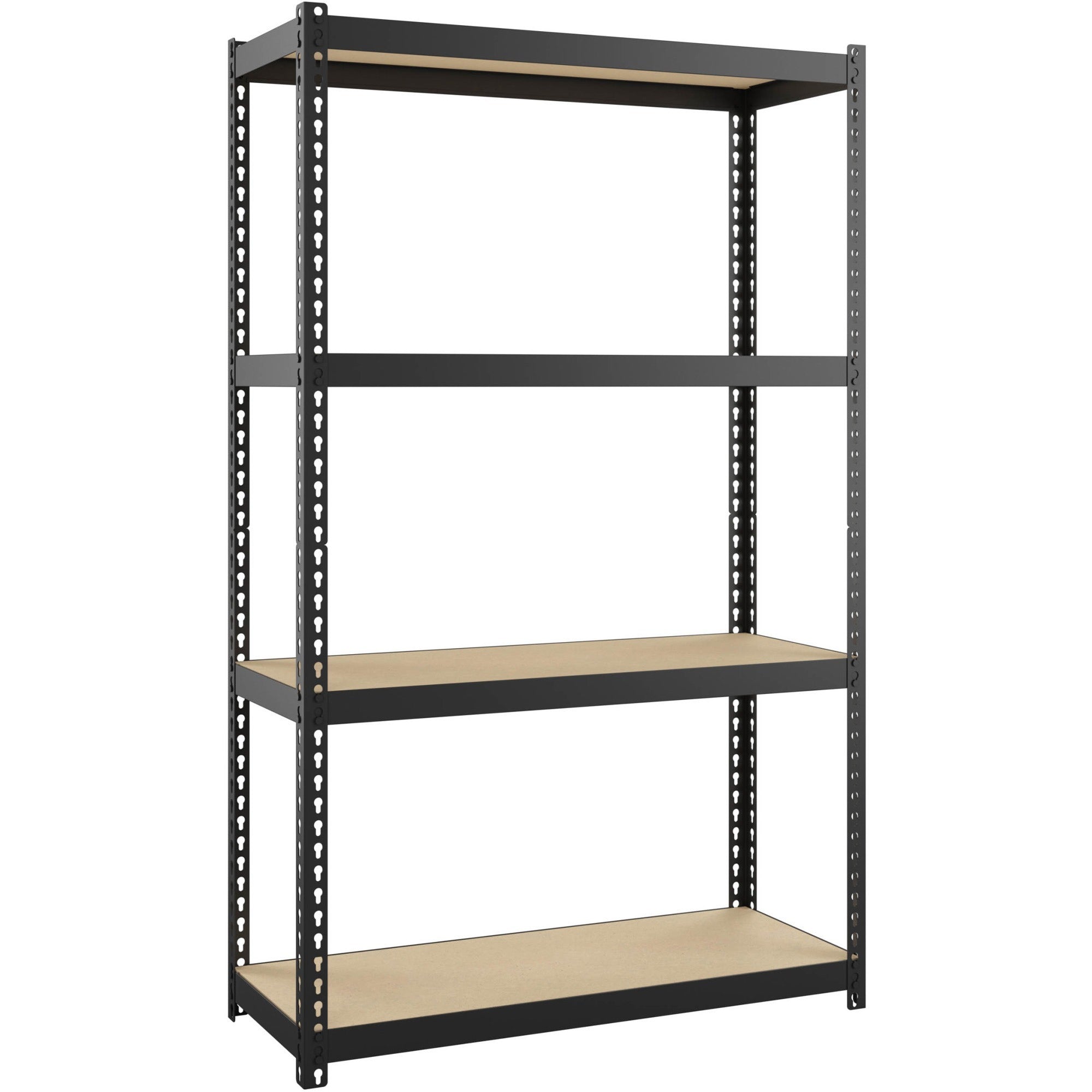 lorell-narrow-riveted-shelving-4-shelfves-48-height-x-30-width-x-12-depth-28%-recycled-black-steel-1-each_llr66963 - 1