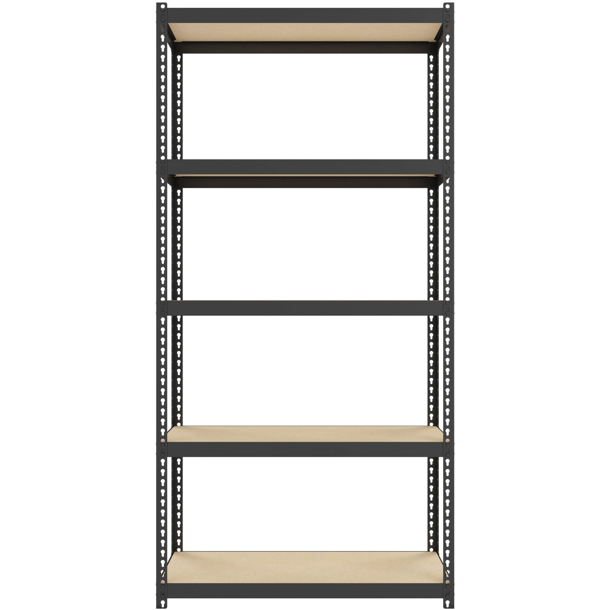 lorell-narrow-riveted-shelving-5-shelfves-60-height-x-30-width-x-12-depth-28%-recycled-black-steel-1-each_llr66964 - 2