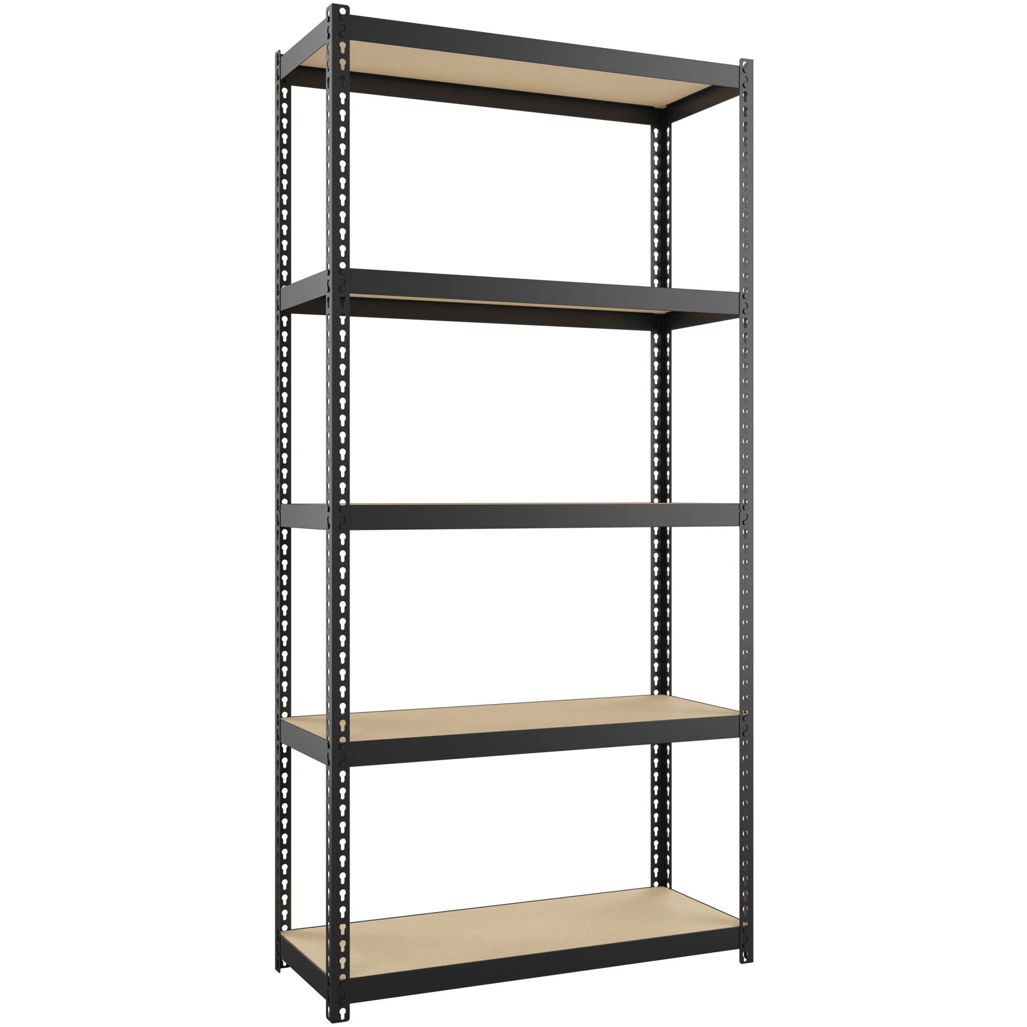 lorell-narrow-riveted-shelving-5-shelfves-60-height-x-30-width-x-12-depth-28%-recycled-black-steel-1-each_llr66964 - 1