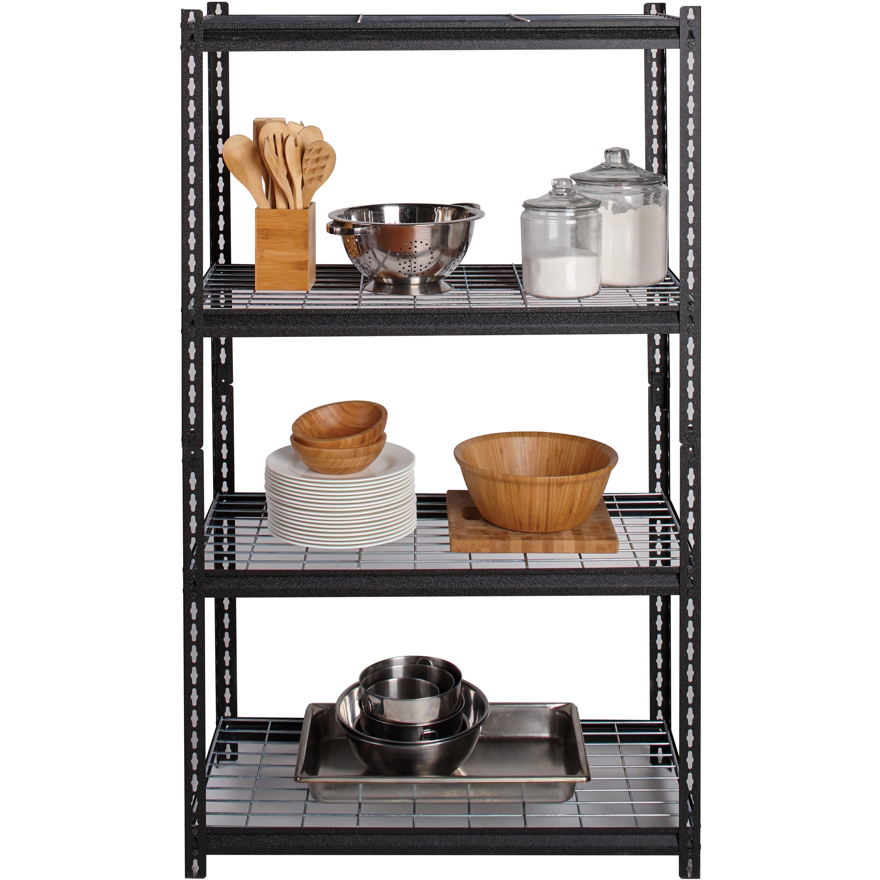lorell-wire-deck-shelving-4-shelfves-60-height-x-36-width-x-18-depth-30%-recycled-black-steel-1-each_llr99928 - 2