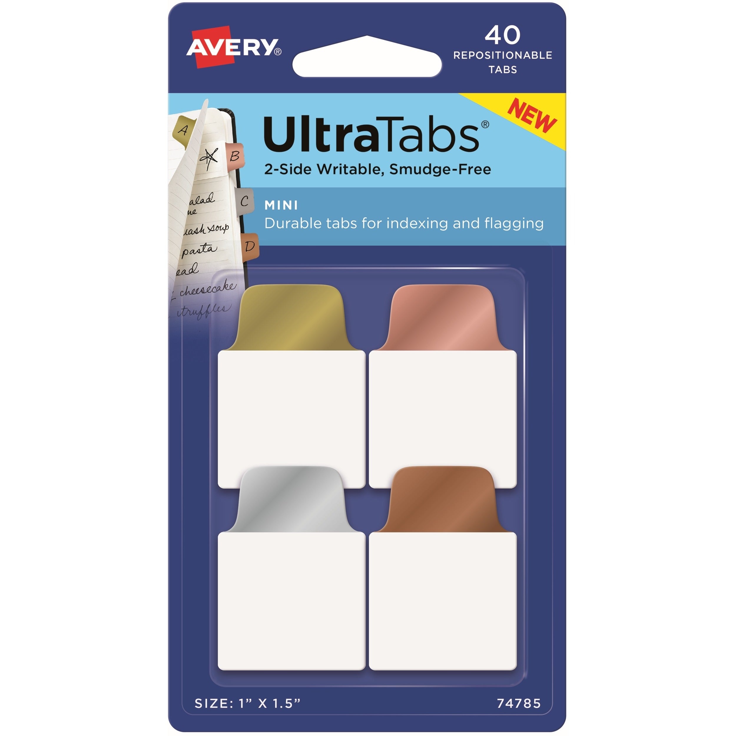 avery-ultratabs-metallic-color-2-sided-mini-tabs-40-tabs-150-tab-height-x-1-tab-width-clear-film-gold-paper-rose-gold-copper-tabs-40-pack_ave74785 - 1