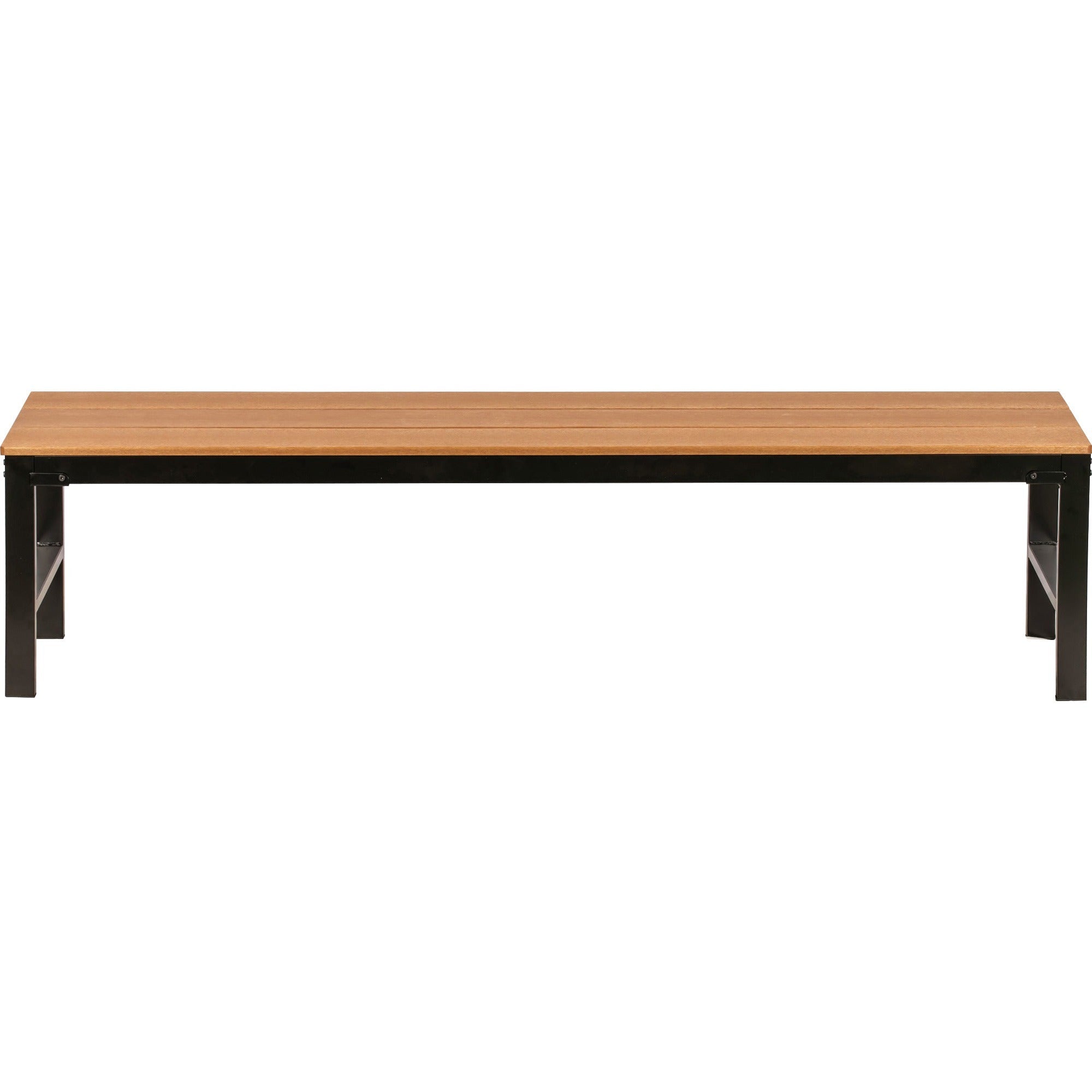 lorell-faux-wood-outdoor-bench-teak-faux-wood-seat-four-legged-base-1-each_llr42688 - 2